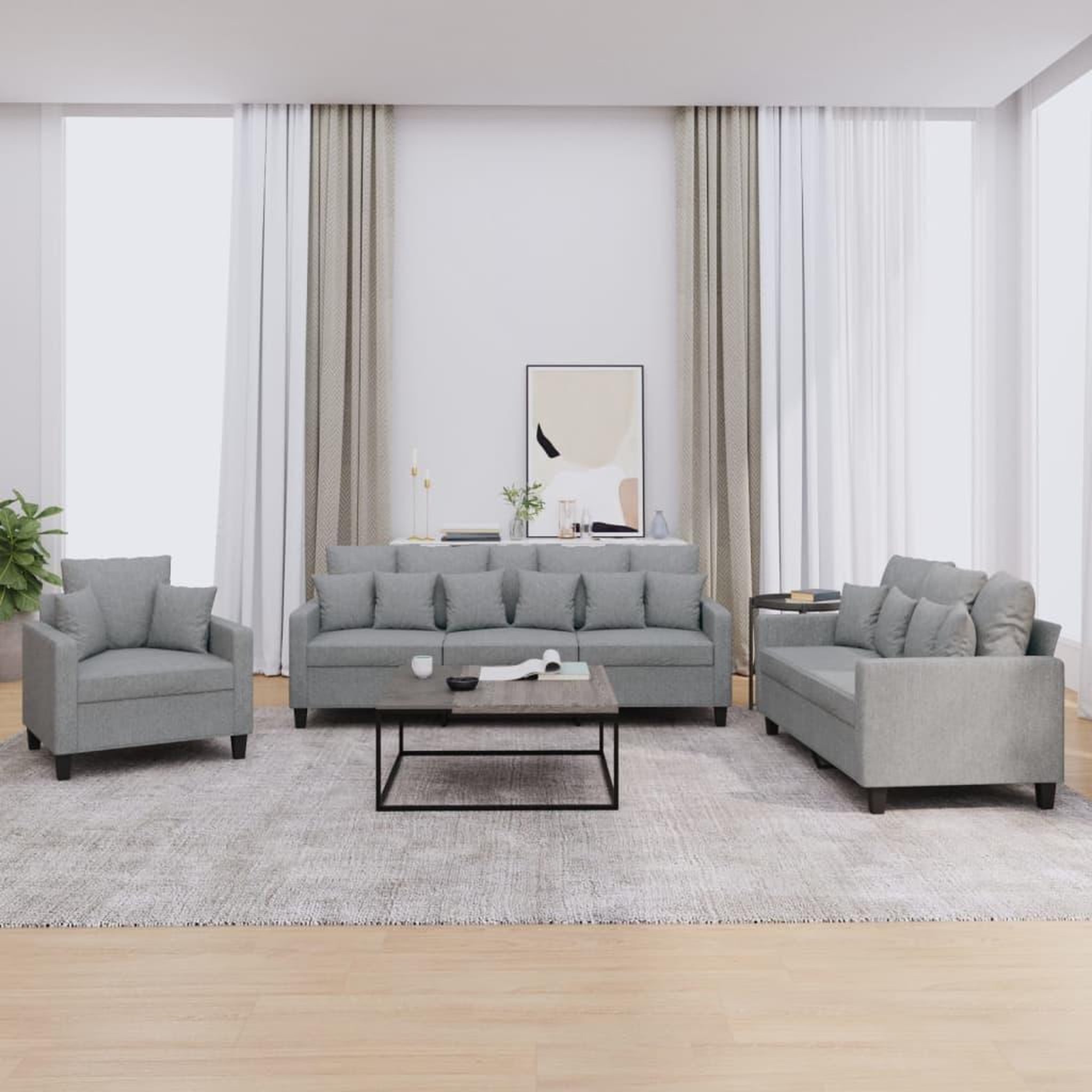 VIDAXL Ensemble de canapes 3 pcs coussins gris clair tissu