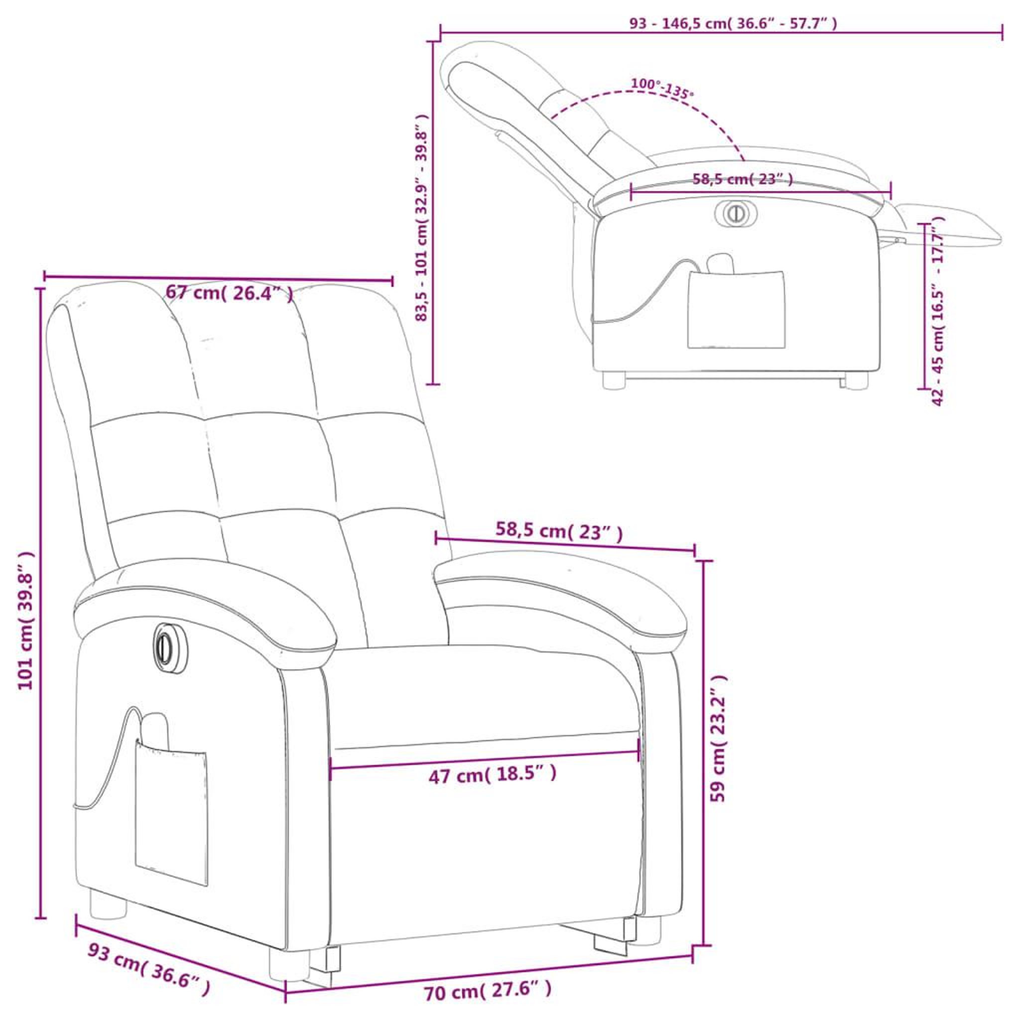 Voir la diapositive 6 : VIDAXL Fauteuil inclinable de massage electrique Marron fonce Tissu