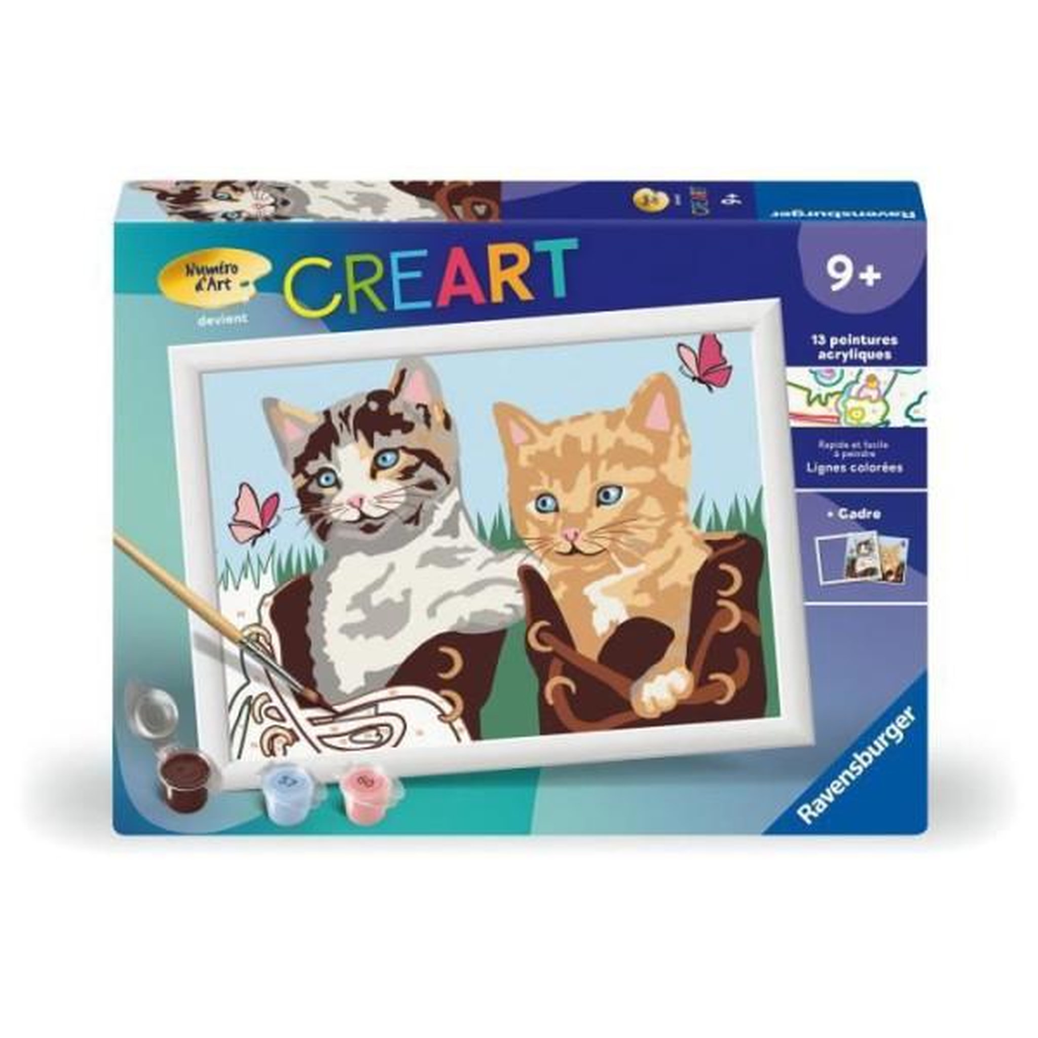 RAVENSBURGER CreArt Kids 18x24cm, Numéro d'Art, Chatons et Chaussures, Kit de peinture par numéros Numéro d'Art, Des 7 ans, 25528, Ravensb