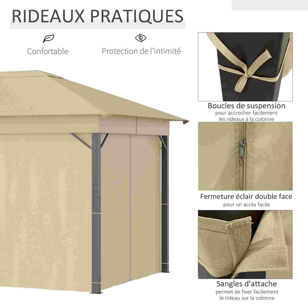 OUTSUNNY Tonnelle barnum de jardin rectangulaire 4 x 3 m avec parois latérales - porte zippée - beige