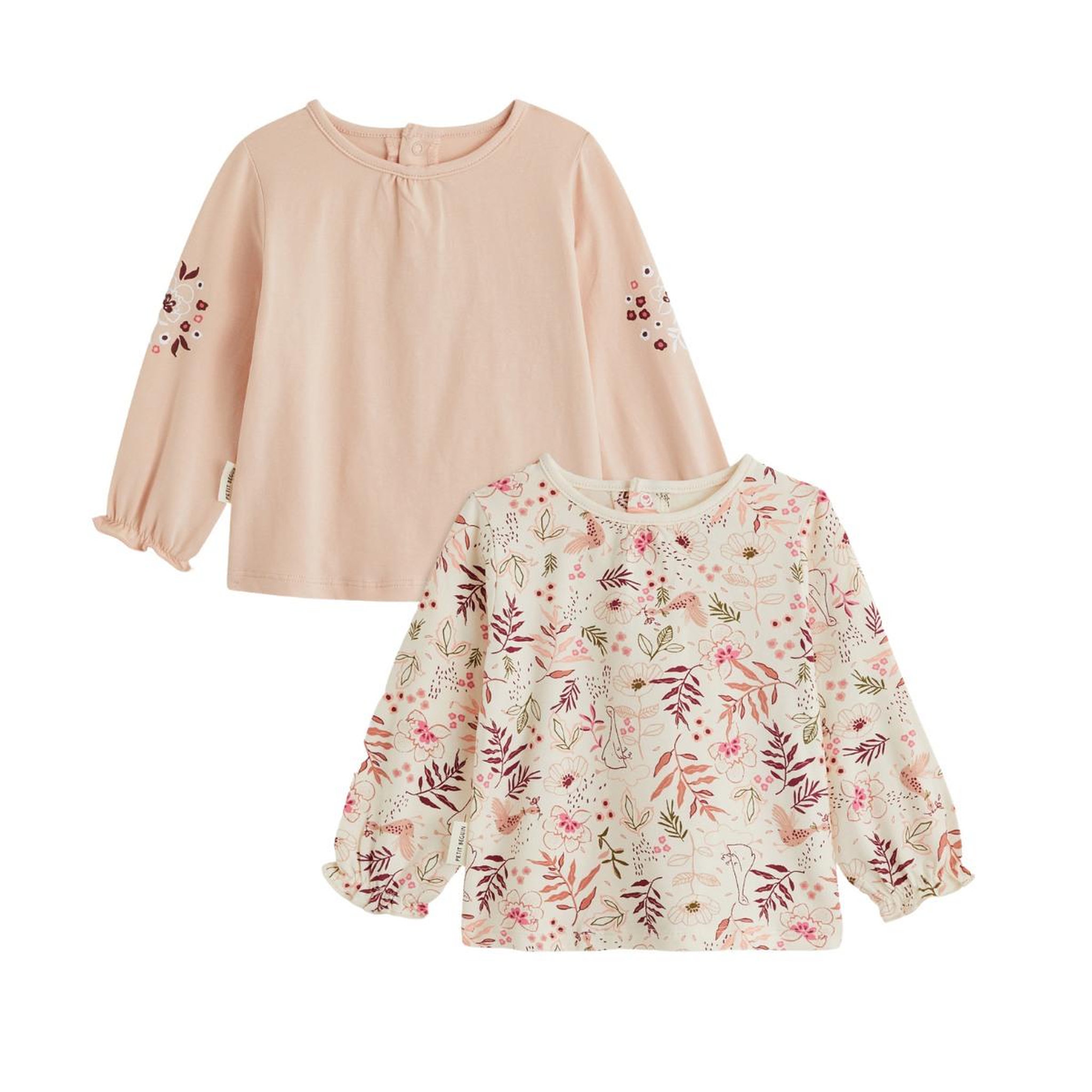 PETIT BEGUIN Lot de 2 t-shirts bébé manches longues manouk. Coloris disponibles : Rose