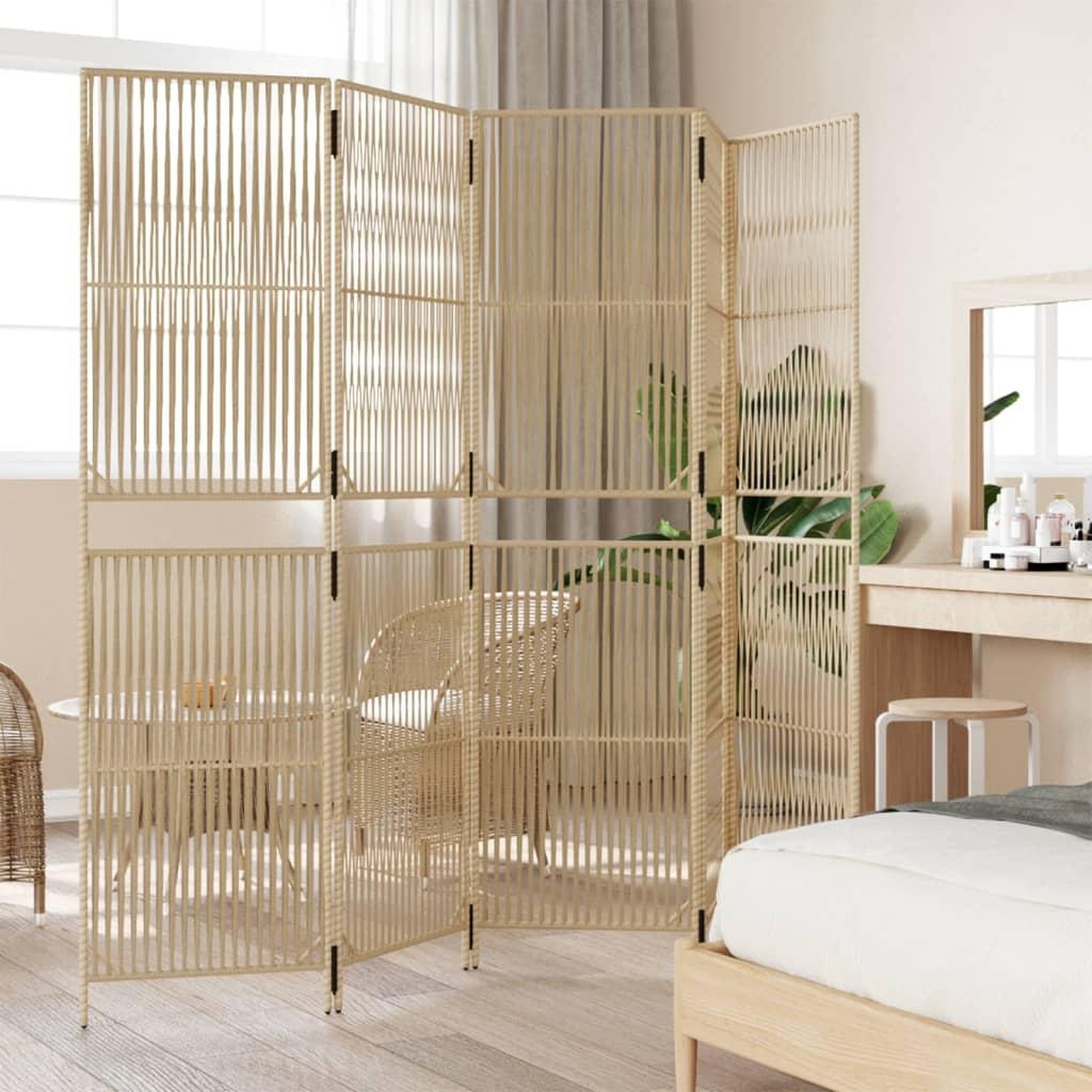 Voir la diapositive 3 : VIDAXL Cloison de separation 5 panneaux beige resine tressee