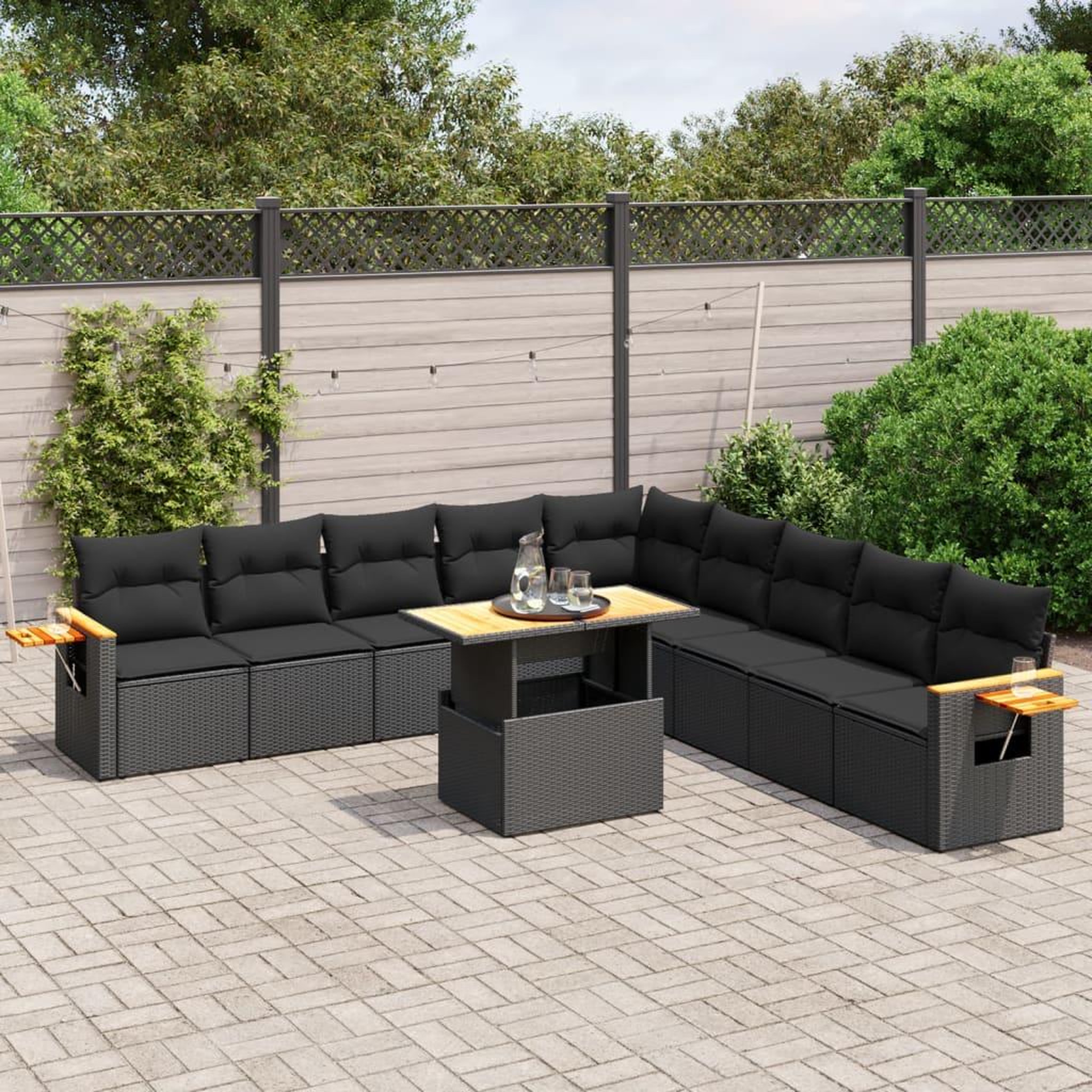 VIDAXL Salon de jardin 11 pcs avec coussins noir resine tressee