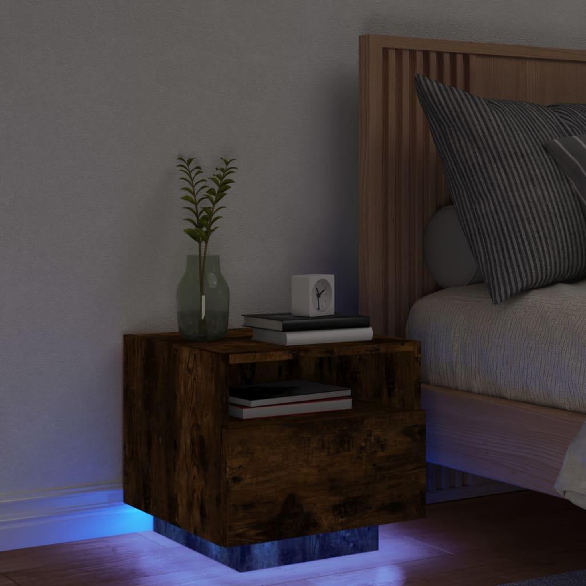 VIDAXL Table de chevet avec lumieres LED chene fume 40x39x37 cm