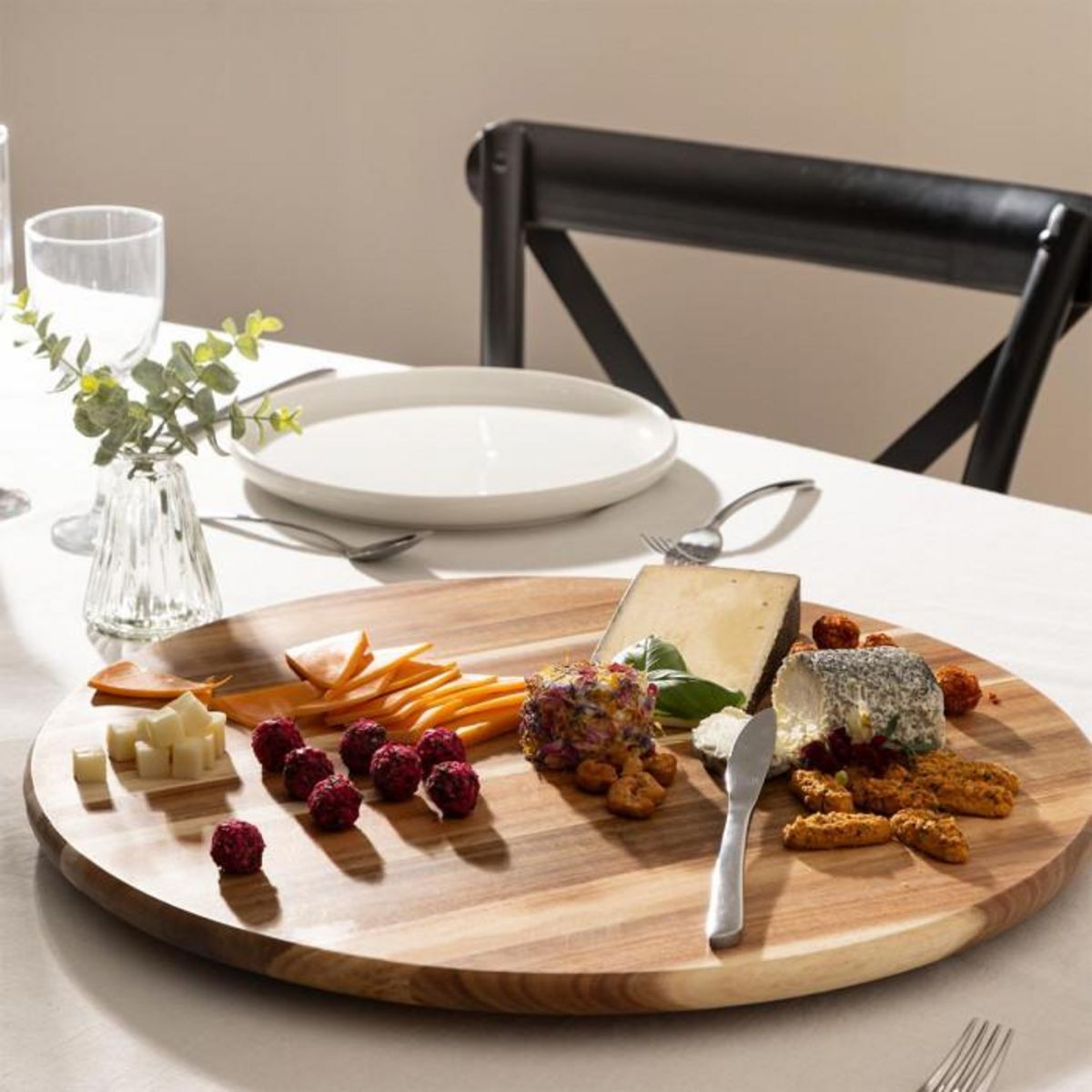 SECRET DE GOURMET Plat de Présentation Tournant  Acacia  50cm Marron