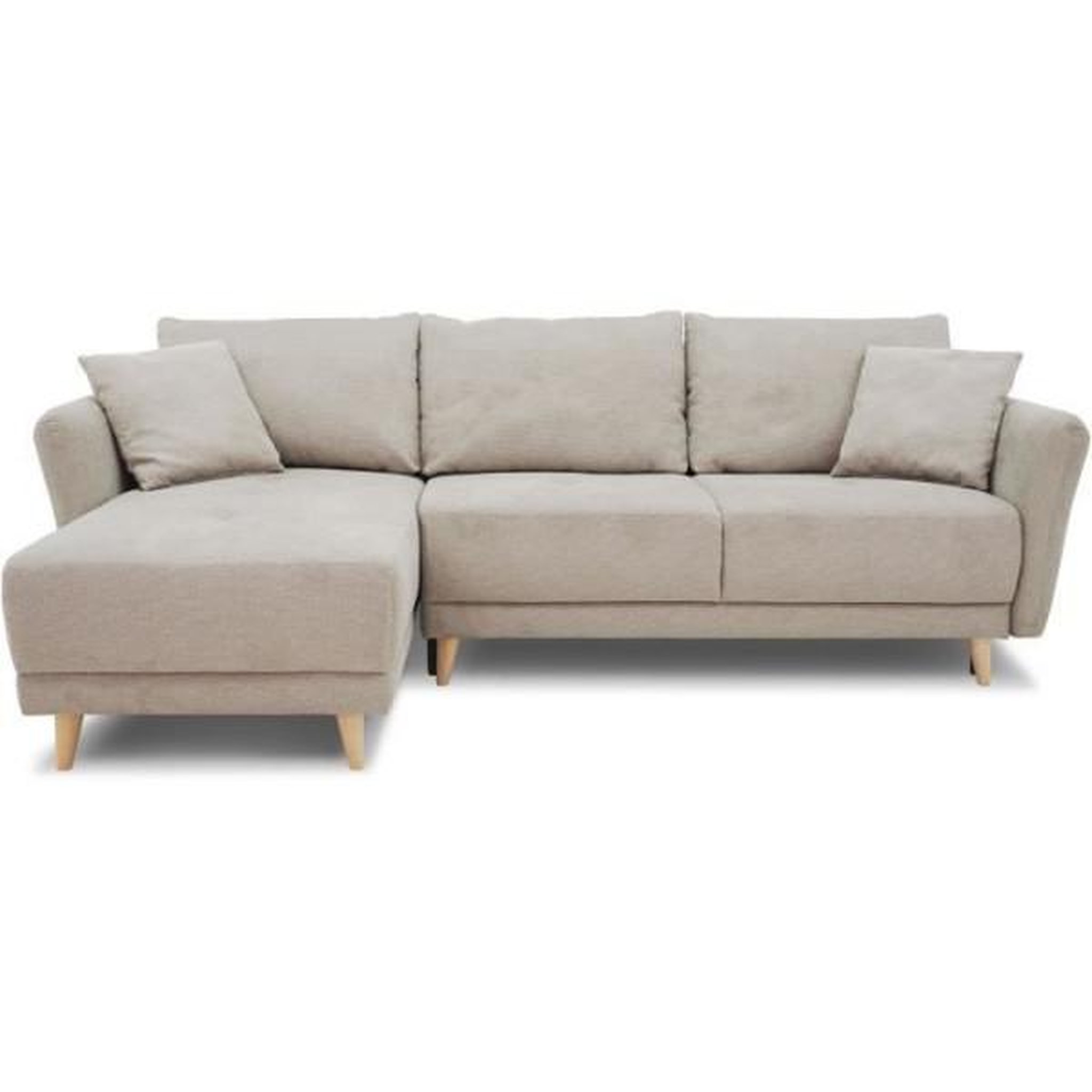 MARKET24 Canapé d'angle convertible réversible 3-4 places CLAUDIUS - Tissu Beige - Coffre de rangement - L 244 x P 158 x H 95 cm