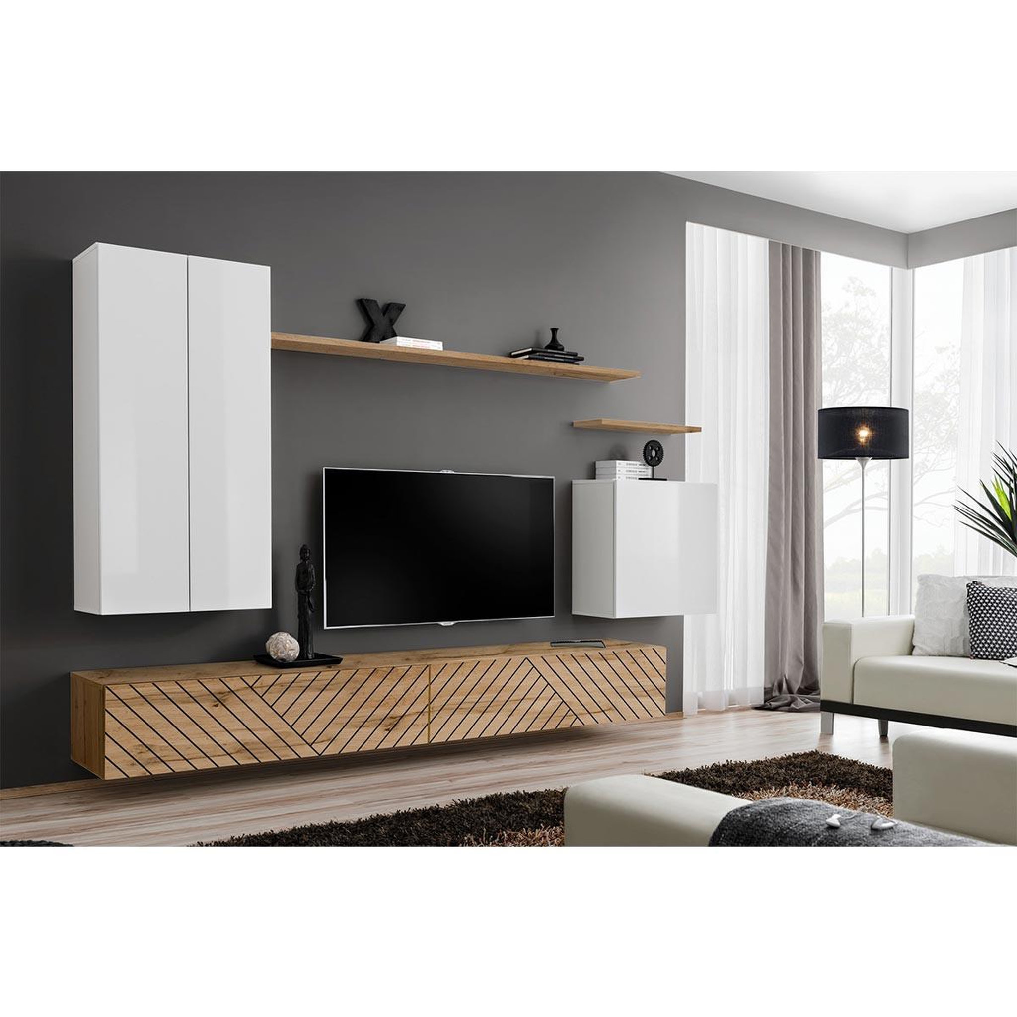 Voir la diapositive 2 : Paris Prix Ensemble meuble tv  switch lamel ii  270cm naturel & blanc