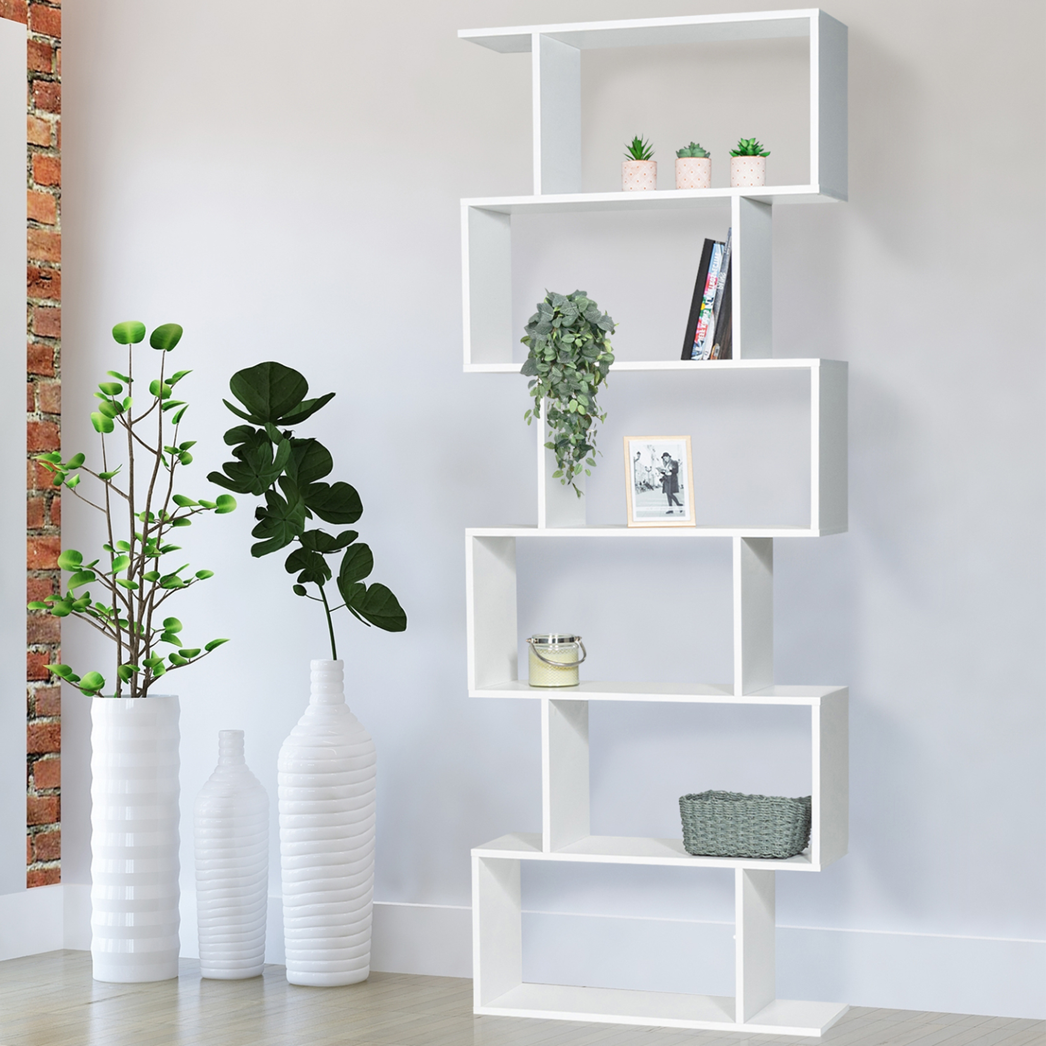 Voir la diapositive 2 : ID MARKET Etagère bibliothèque sofia forme s bois blanc 189 cm