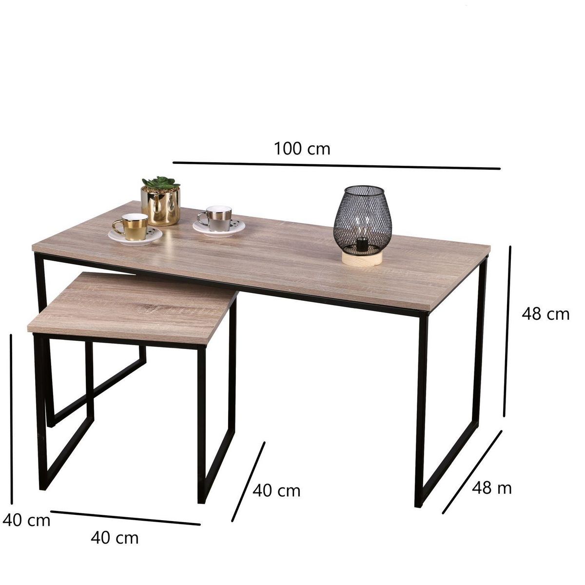 TOILINUX Lot de 2 tables basses Colorado en MDF et Métal - Marron et Noir