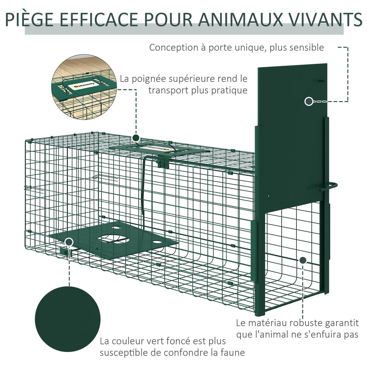OUTSUNNY Piège de capture pour petits animaux type lapin rat - entrée, poignée - dim. 80L x 25l x 30H cm - acier vert