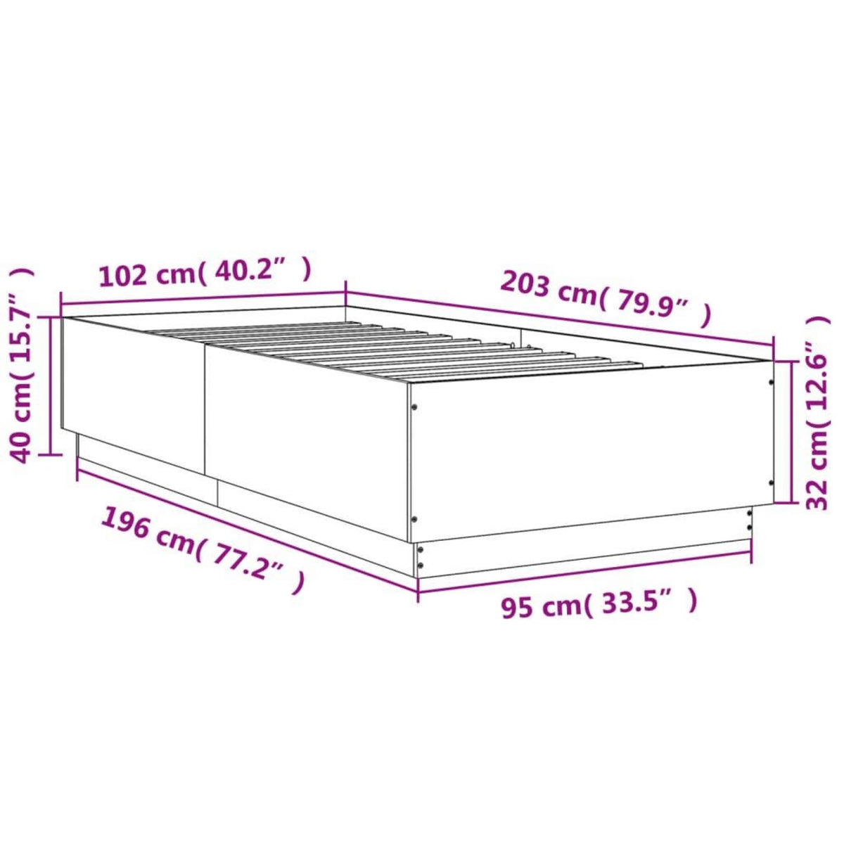 VIDAXL Cadre de lit avec LED sans matelas chene marron 100x200 cm