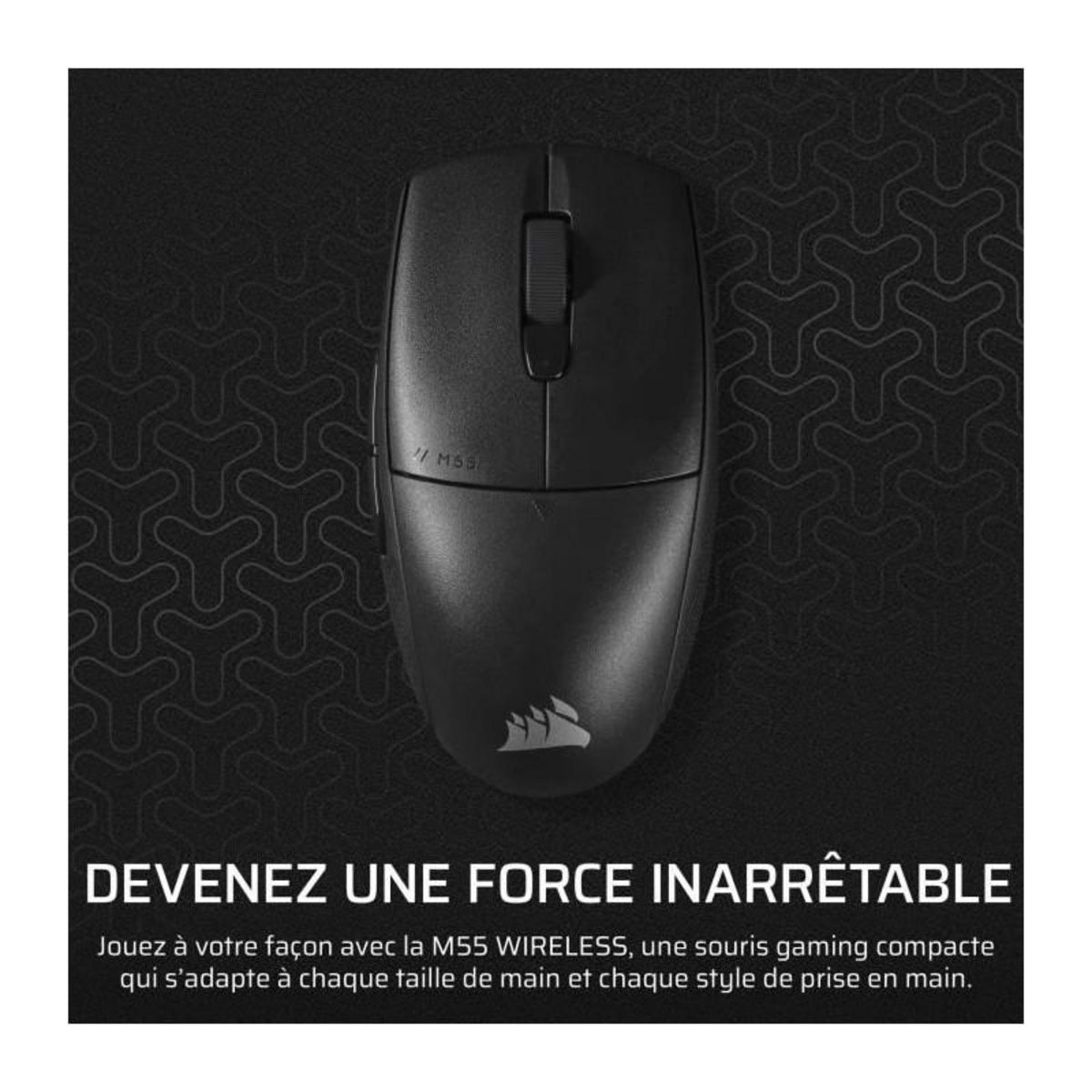 Corsair Souris Gaming Sans Fil - CORSAIR - M55 Wireless - Noire, Symétrique