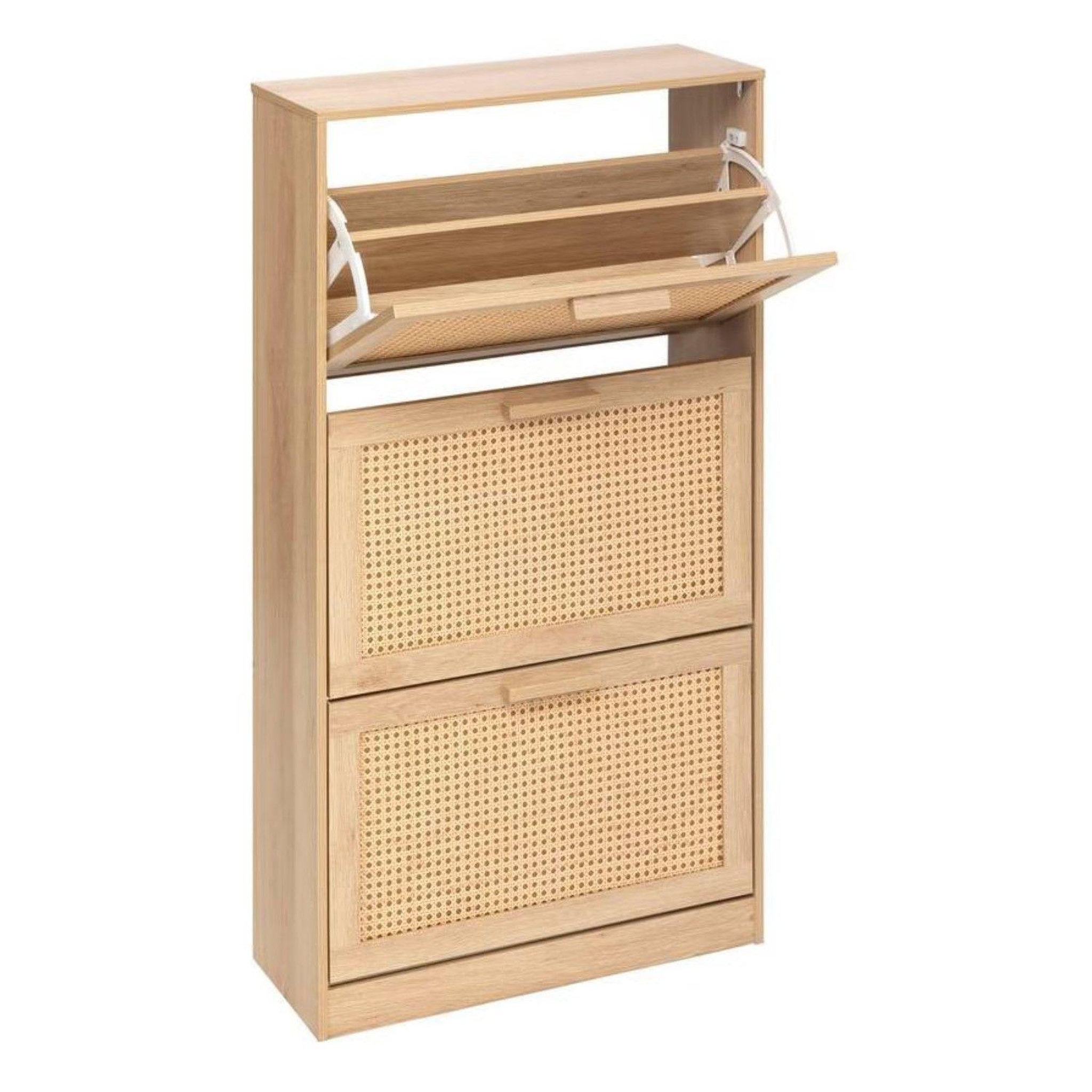 Voir la diapositive 2 : FIVE Range chaussures 3 portes effet cannage drawy - beige