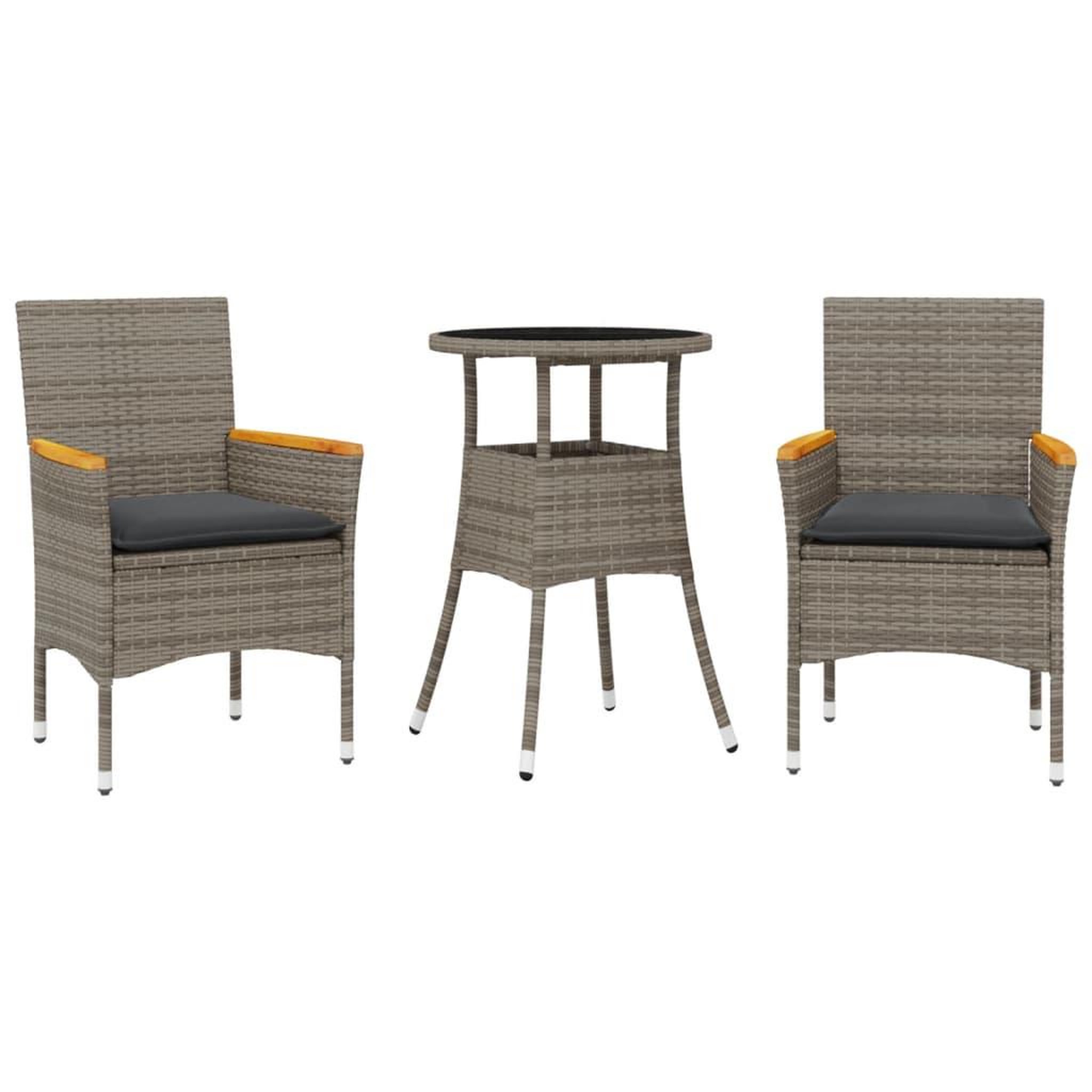 Voir la diapositive 2 : VIDAXL Ensemble a manger de jardin et coussins 3 pcs gris rotin verre