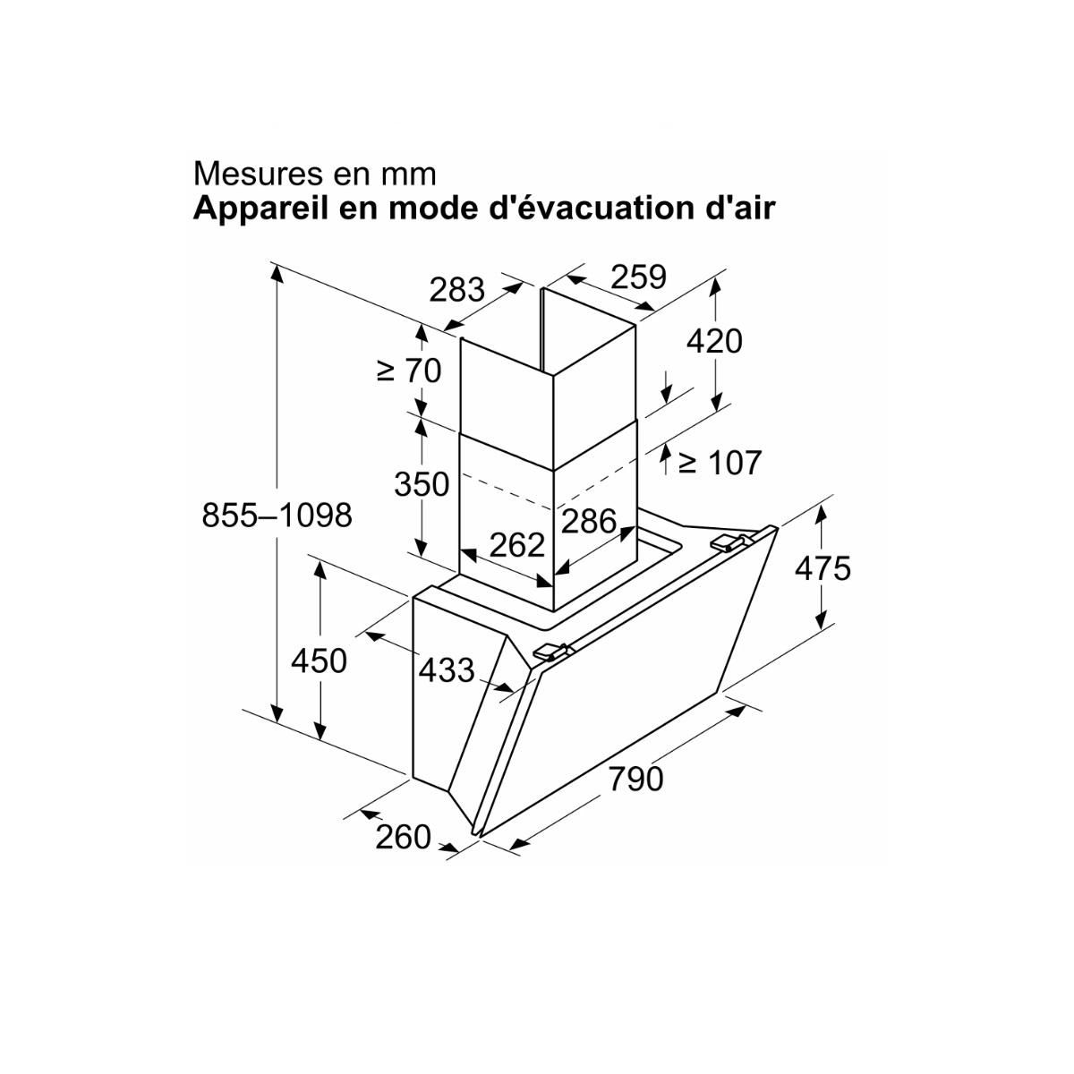 BOSCH Hotte décorative inclinée 80cm 432m3/h noir - DWK81AN60
