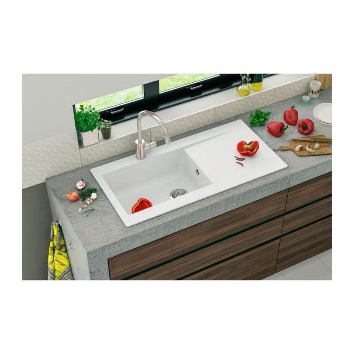 STRADOUR STRADOUR Evier a encastrer resine Lierra 1000x500mm 1 grande cuve  - Blanc - Fabrication francaise