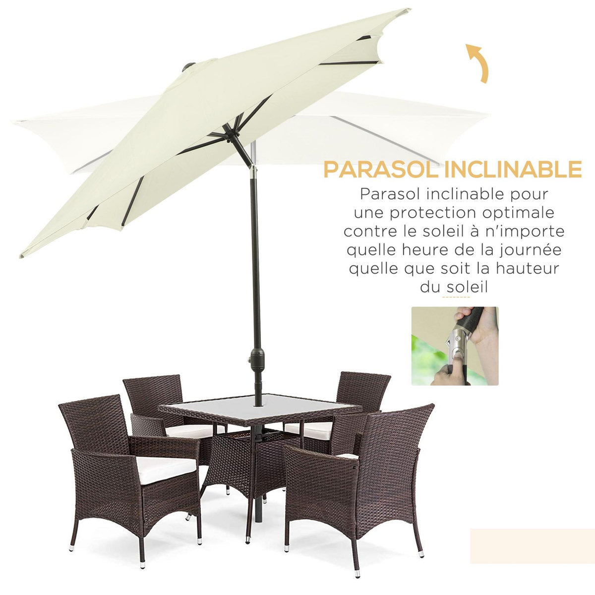 OUTSUNNY Parasol inclinable rectangulaire métal polyester haute densité 2,95L x 1,95l x 2,4H m crème