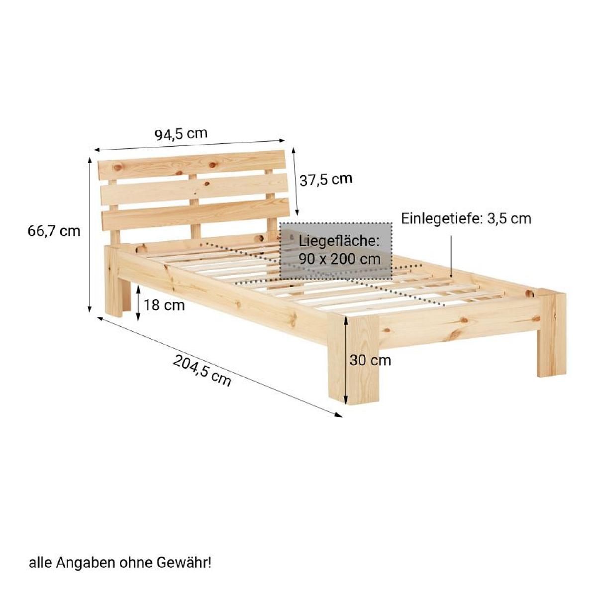 HomeStyle4U Lit simple 90x200 avec tiroir naturel