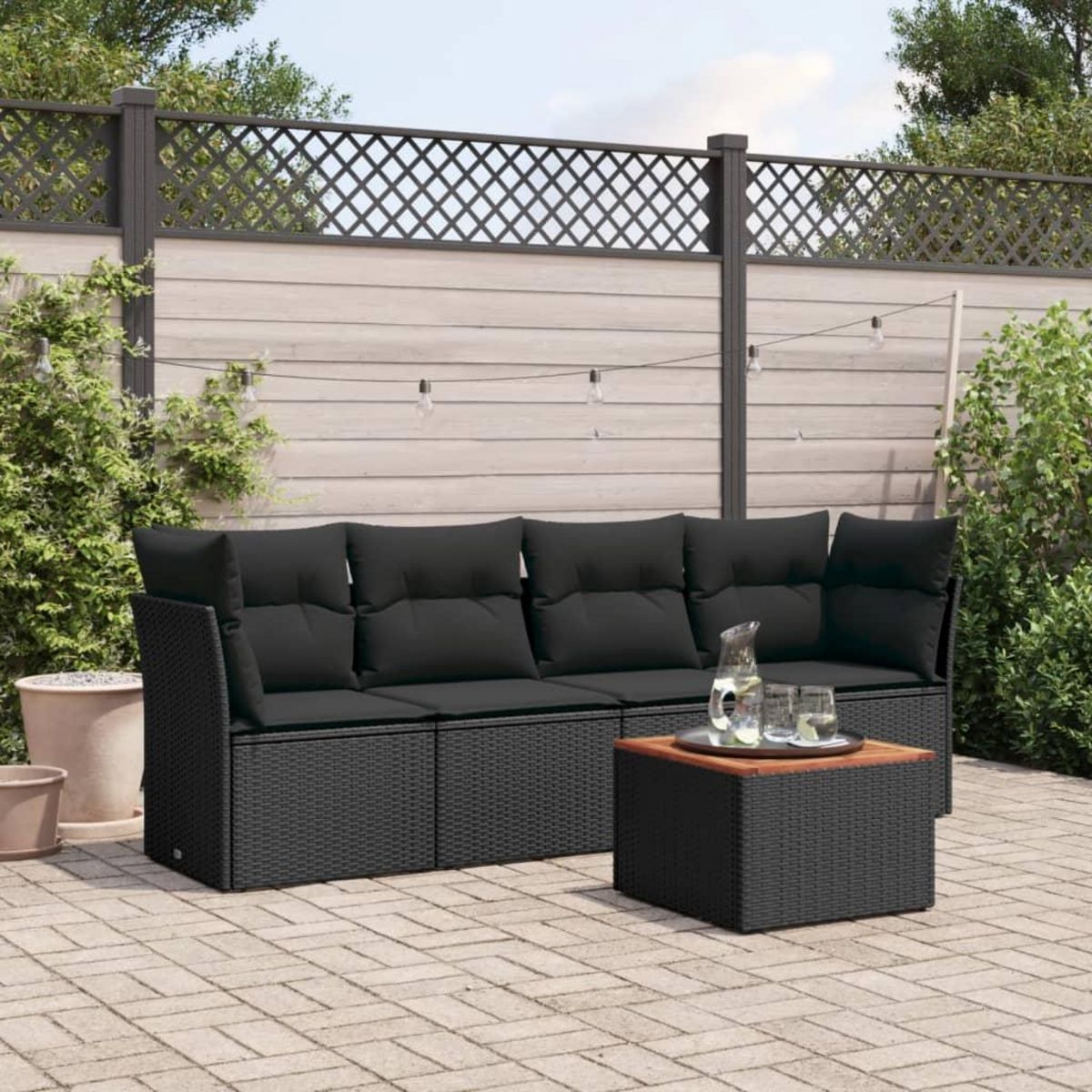 VIDAXL Salon de jardin 5 pcs avec coussins noir resine tressee