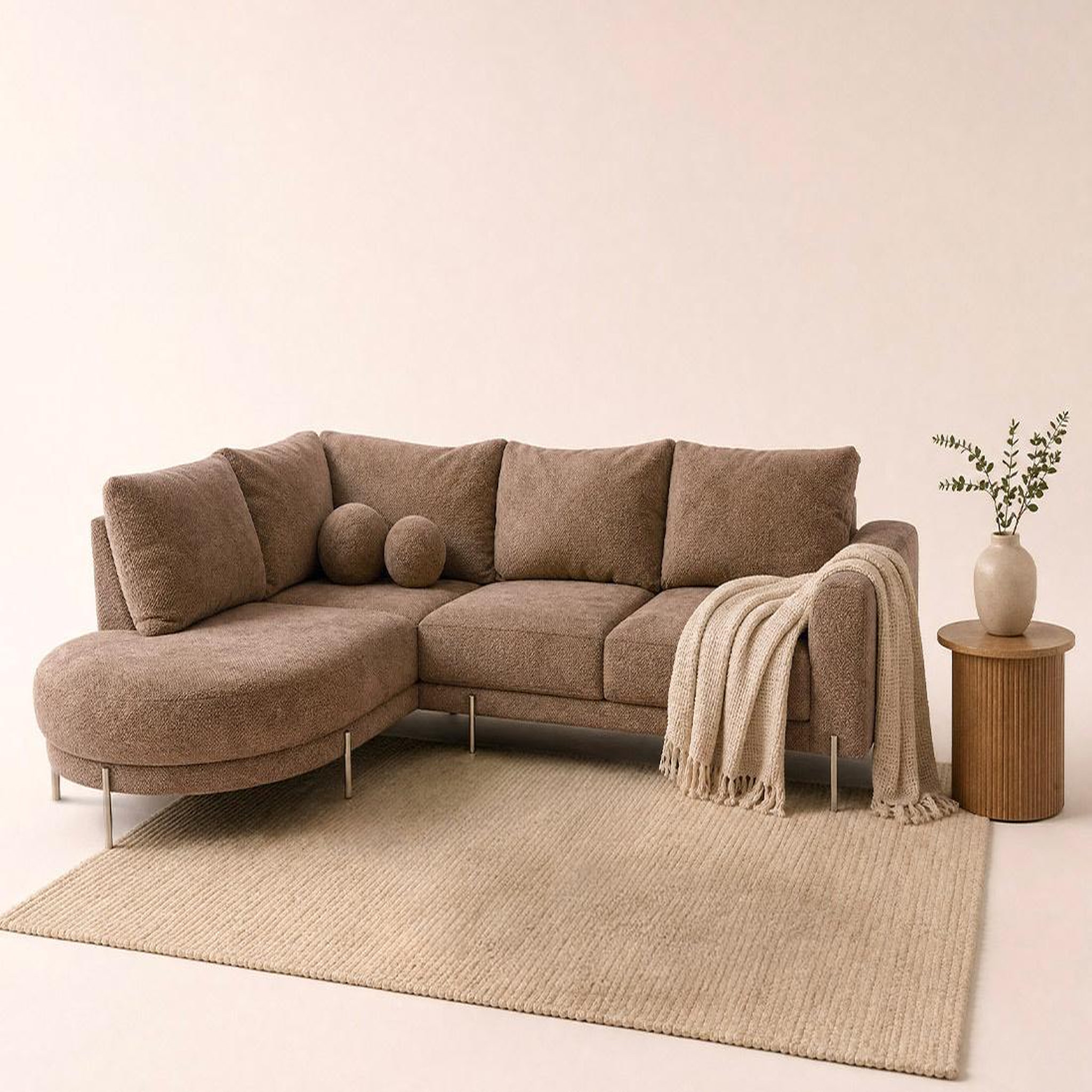 Voir la diapositive 2 : BEST MOBILIER Gabin - canapé d'angle gauche 5 places en velours texturé