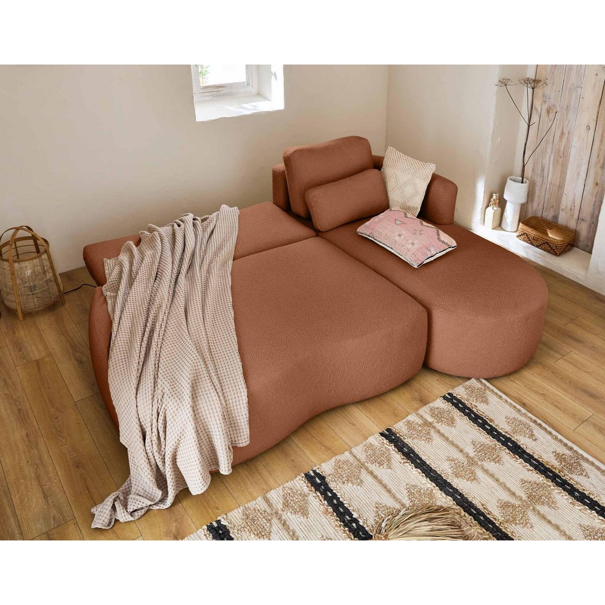 LISA DESIGN Mahina - canapé d'angle droit - 4 places - convertible avec coffre - en tissu bouclette