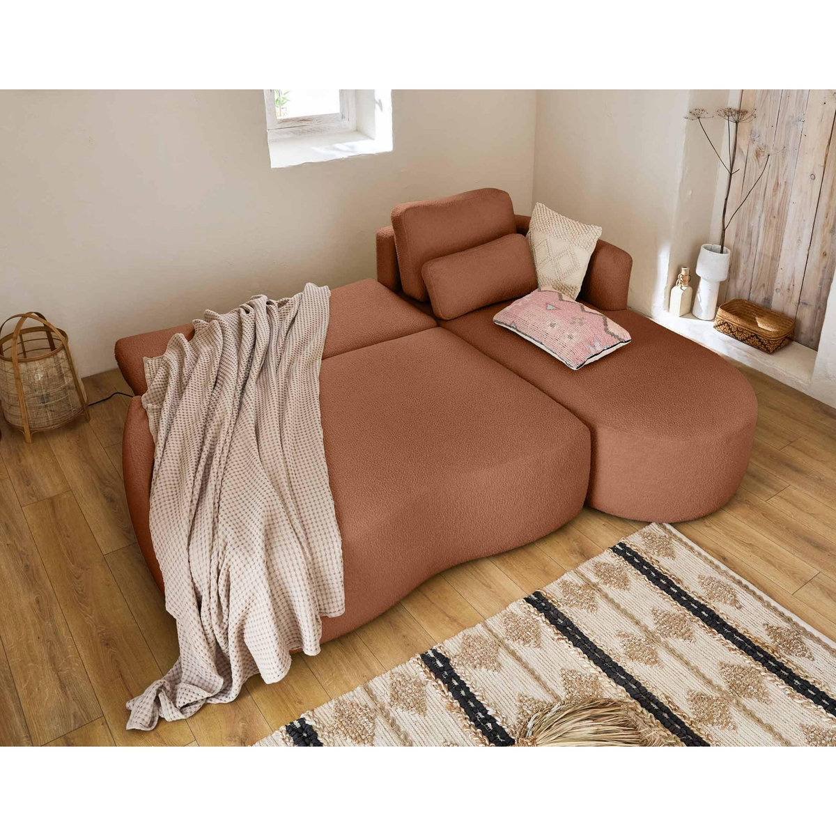 LISA DESIGN Mahina - canapé d'angle droit - 4 places - convertible avec coffre - en tissu bouclette