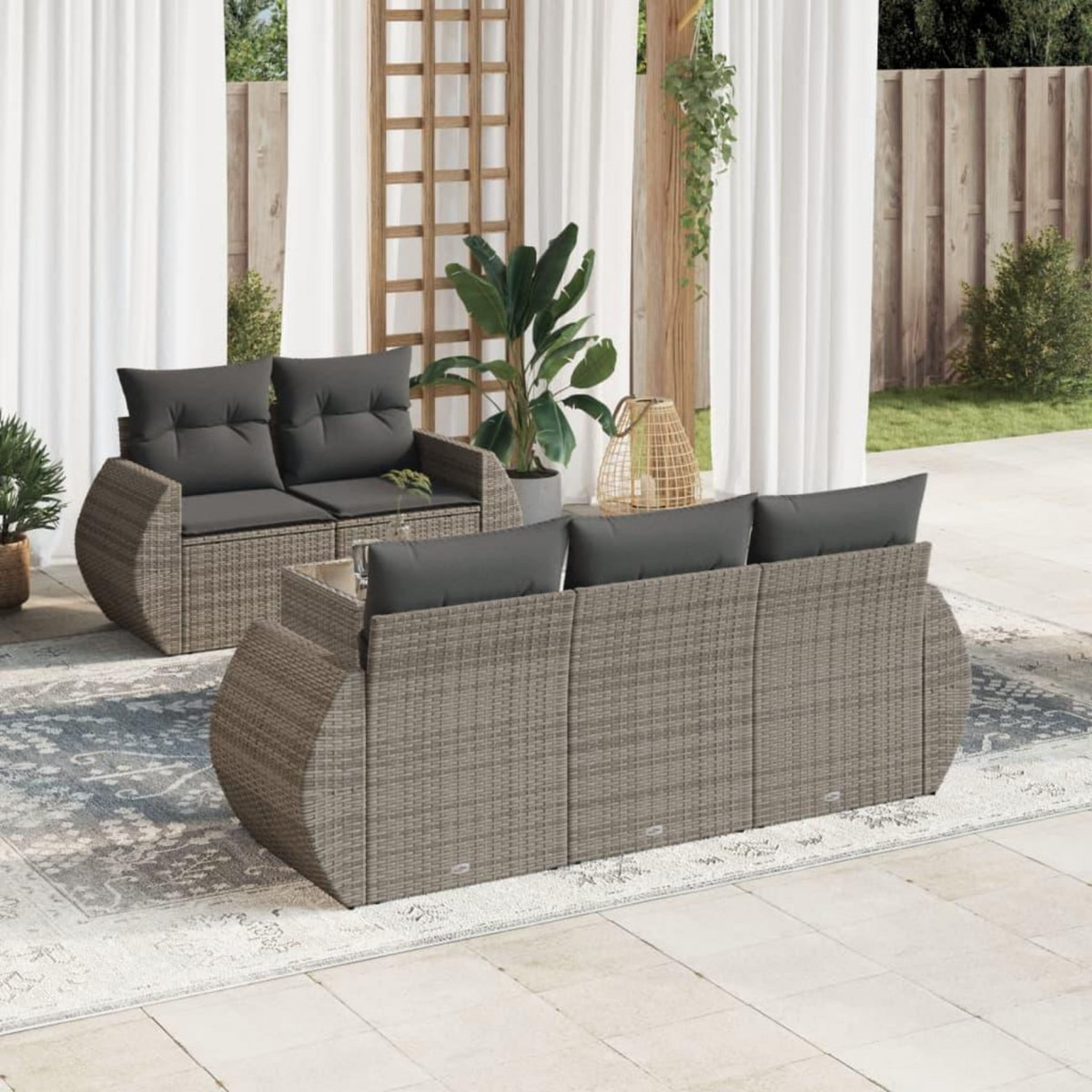 VIDAXL Salon de jardin 6 pcs avec coussins gris resine tressee