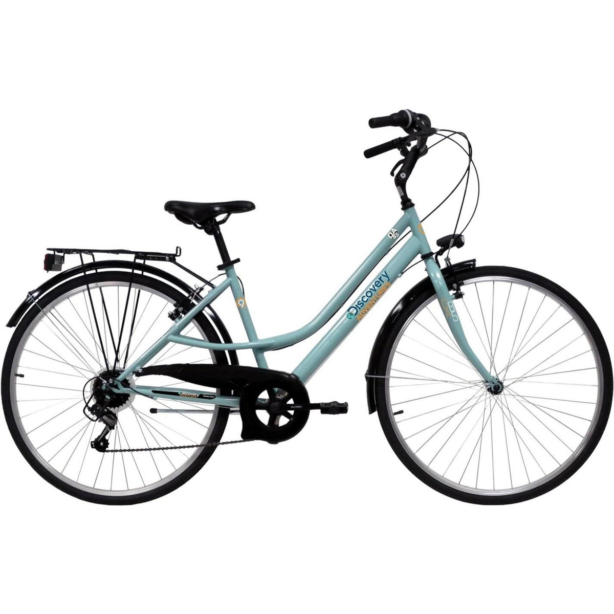 DISCOVERY ADVENTURES VELO - VTC 28'' City Rigide Femme Acier  Discovery Adventures  - 6 vitesses - Enjambement bas - Freins V-brake - Dérailleur Shimano - Potence réglable - Porte-bagages