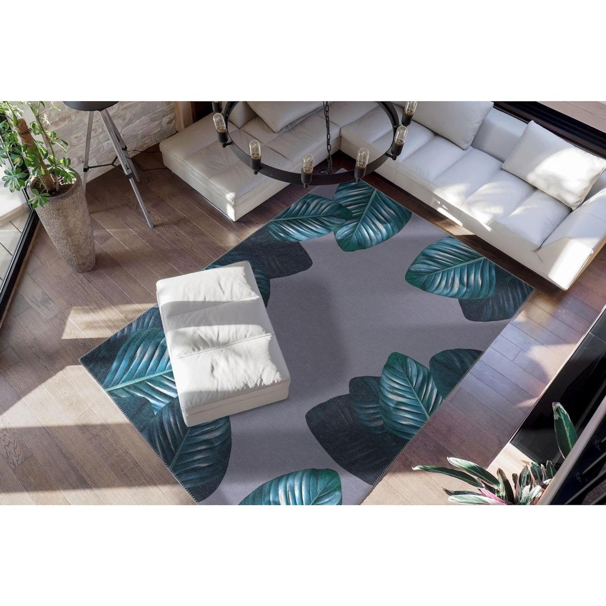Paris Prix Tapis Imprimé à Poils Courts  Tropical  Noir & Vert