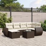 VIDAXL Salon de jardin avec coussins 7 pcs marron resine tressee