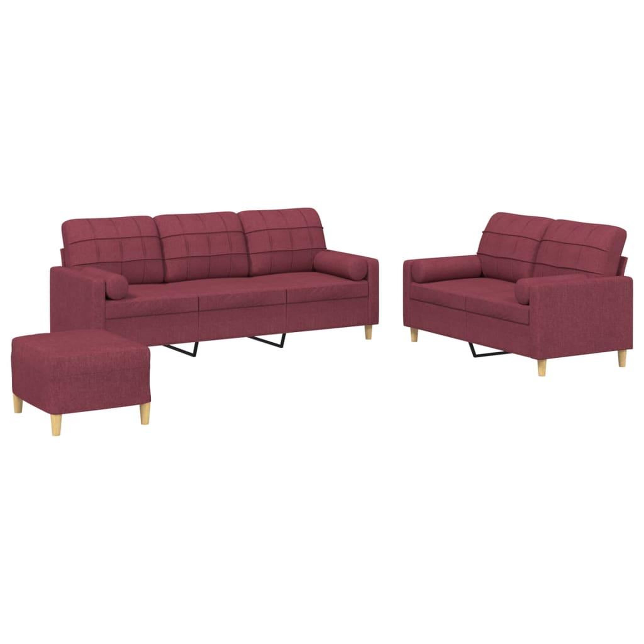 Voir la diapositive 2 : VIDAXL Ensemble de canapes 3 pcs avec coussins rouge bordeaux tissu