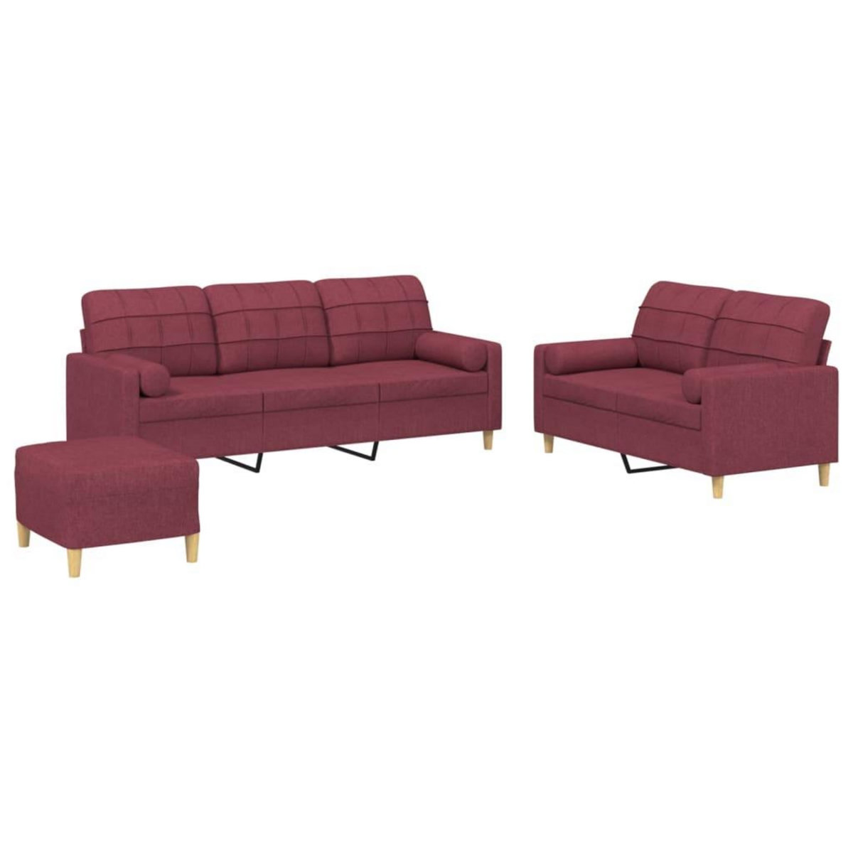 VIDAXL Ensemble de canapes 3 pcs avec coussins rouge bordeaux tissu