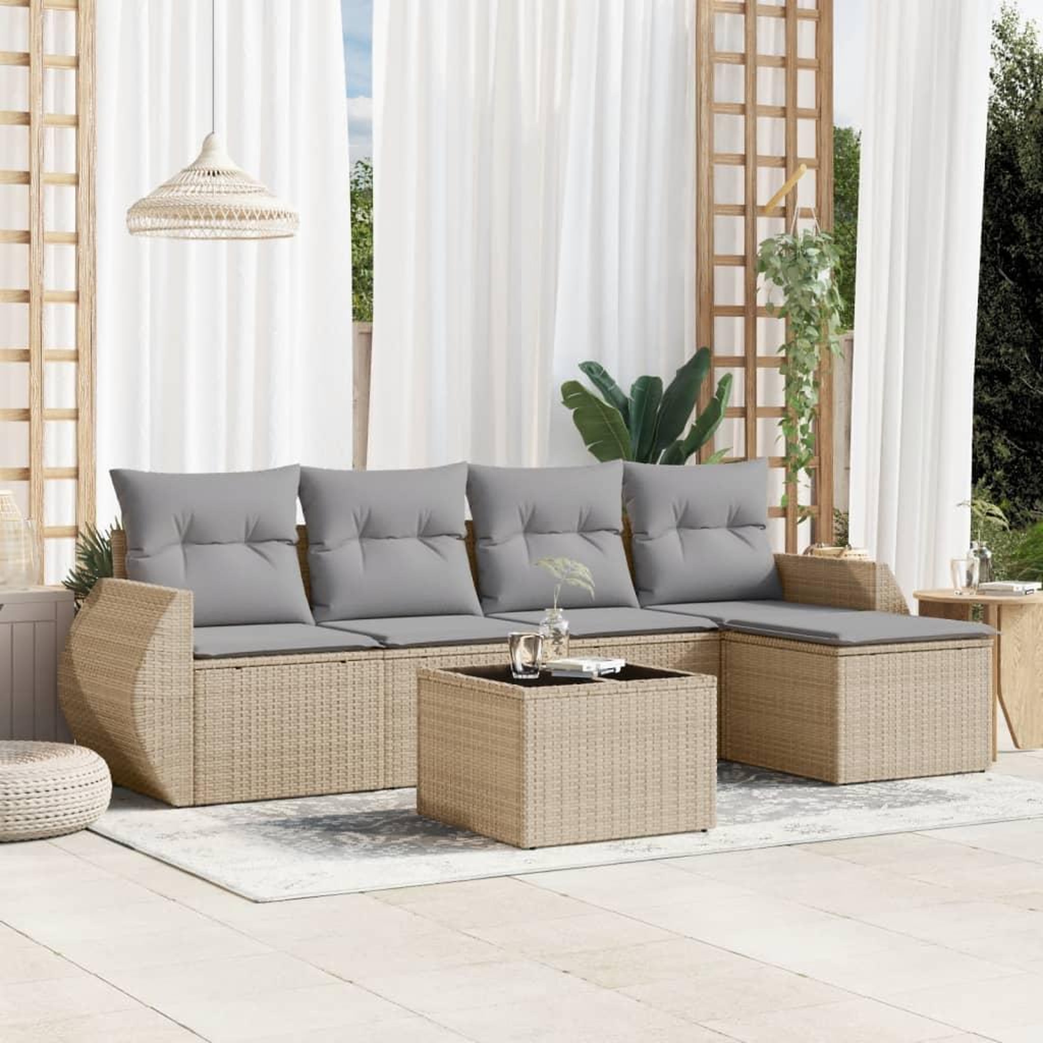 VIDAXL Salon de jardin avec coussins 6 pcs beige resine tressee