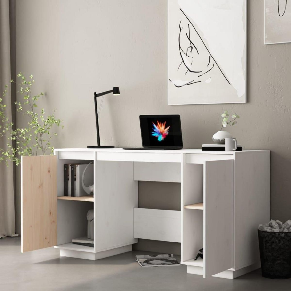 VIDAXL Bureau blanc 140x50x75 cm bois massif de pin