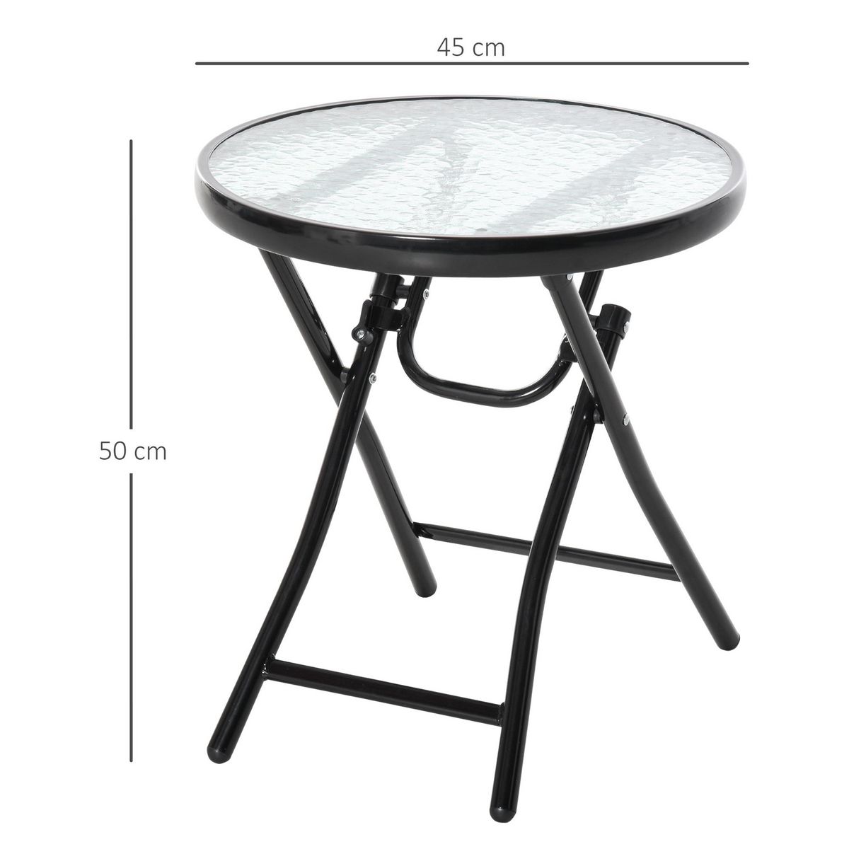 OUTSUNNY Table basse ronde bistro de jardin Ø 45 x 50H cm pliable métal époxy noir plateau verre trempé