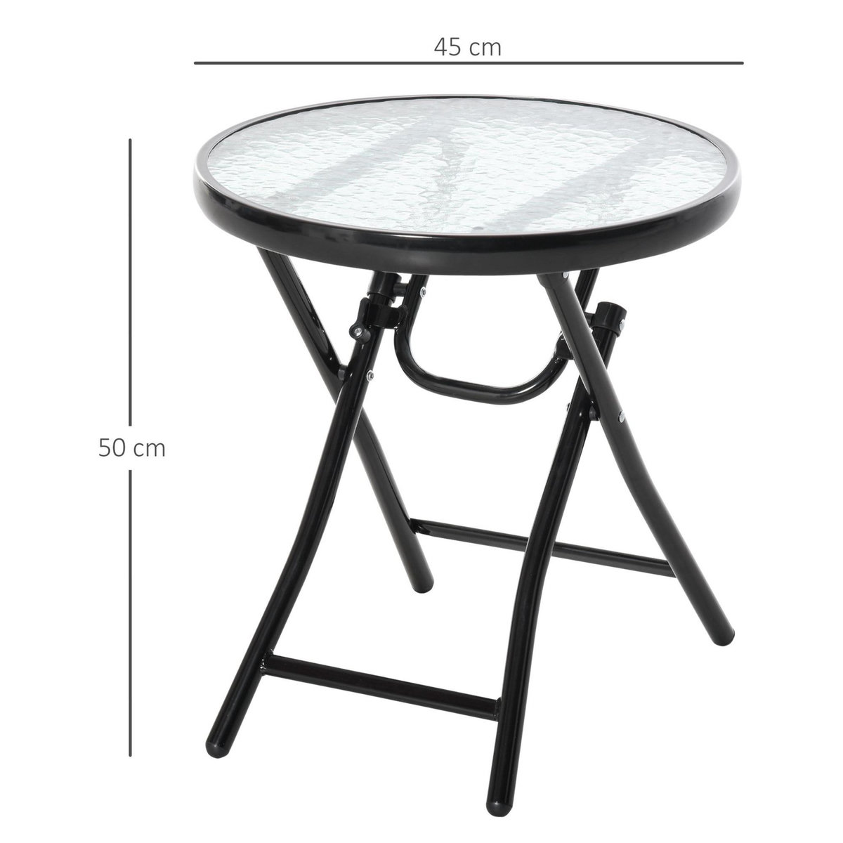 OUTSUNNY Table basse ronde bistro de jardin Ø 45 x 50H cm pliable métal époxy noir plateau verre trempé
