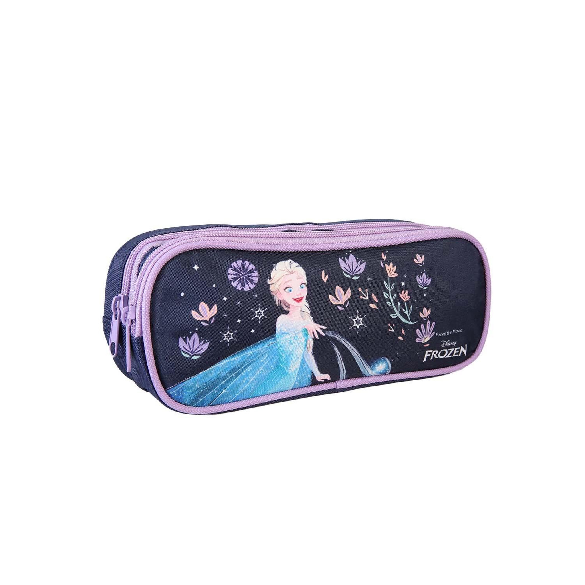 Voir la diapositive 2 : Bagtrotter Disney Frozen - La Reine des Neiges - Trousse Scolaire Rectangulaire - Bleu/Violet - Fille - 2 Compartiments Zippés
