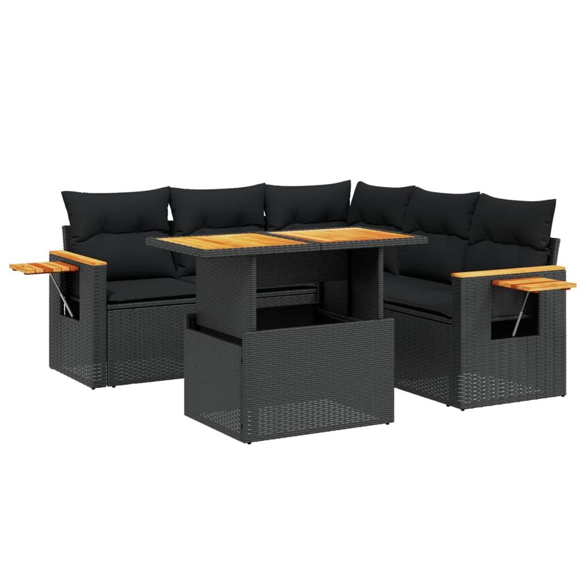 Voir la diapositive 2 : VIDAXL Salon de jardin 6 pcs avec coussins noir resine tressee