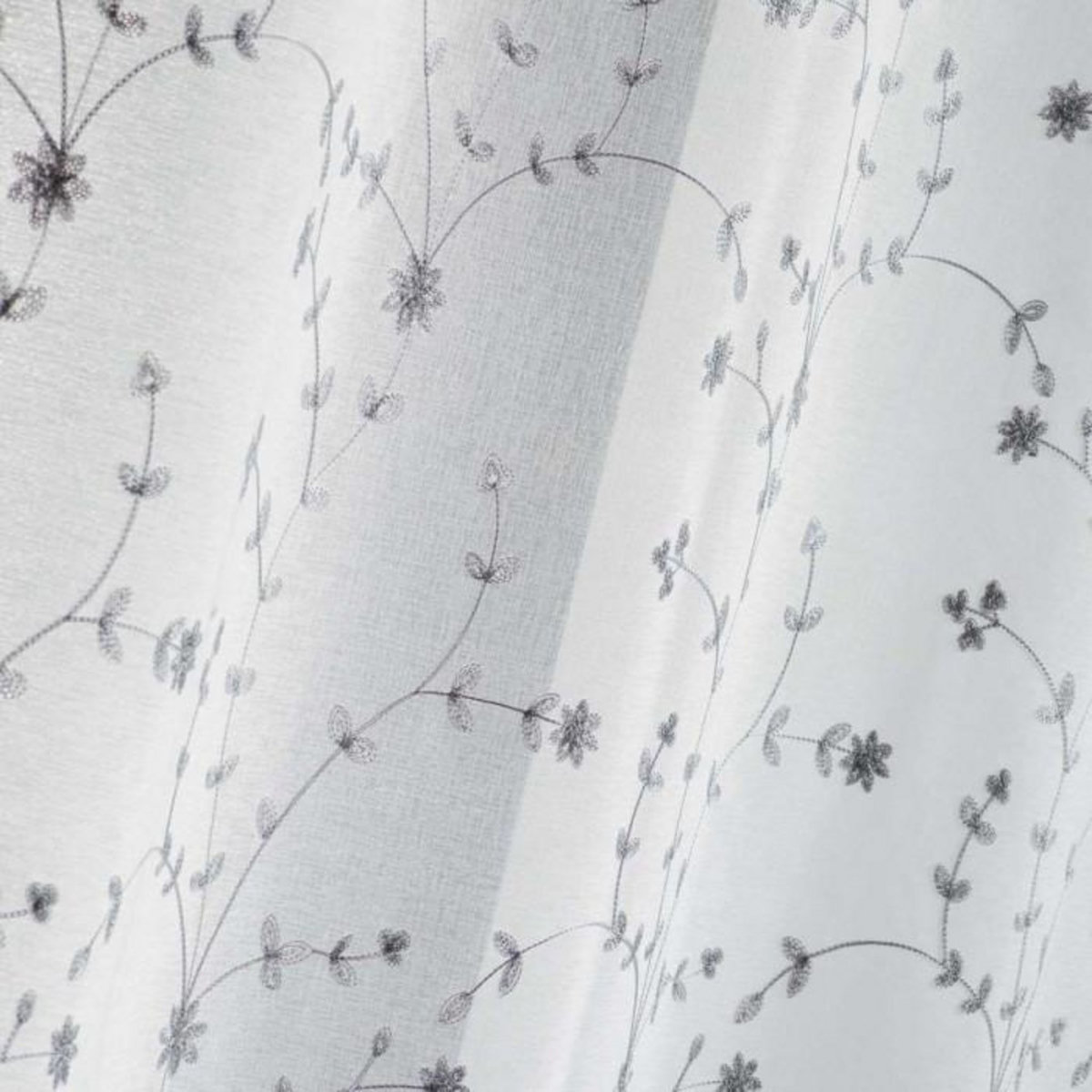 Paris Prix Rideau Voilage à Œillets  Petite Fleur  140x240cm Blanc & Gris