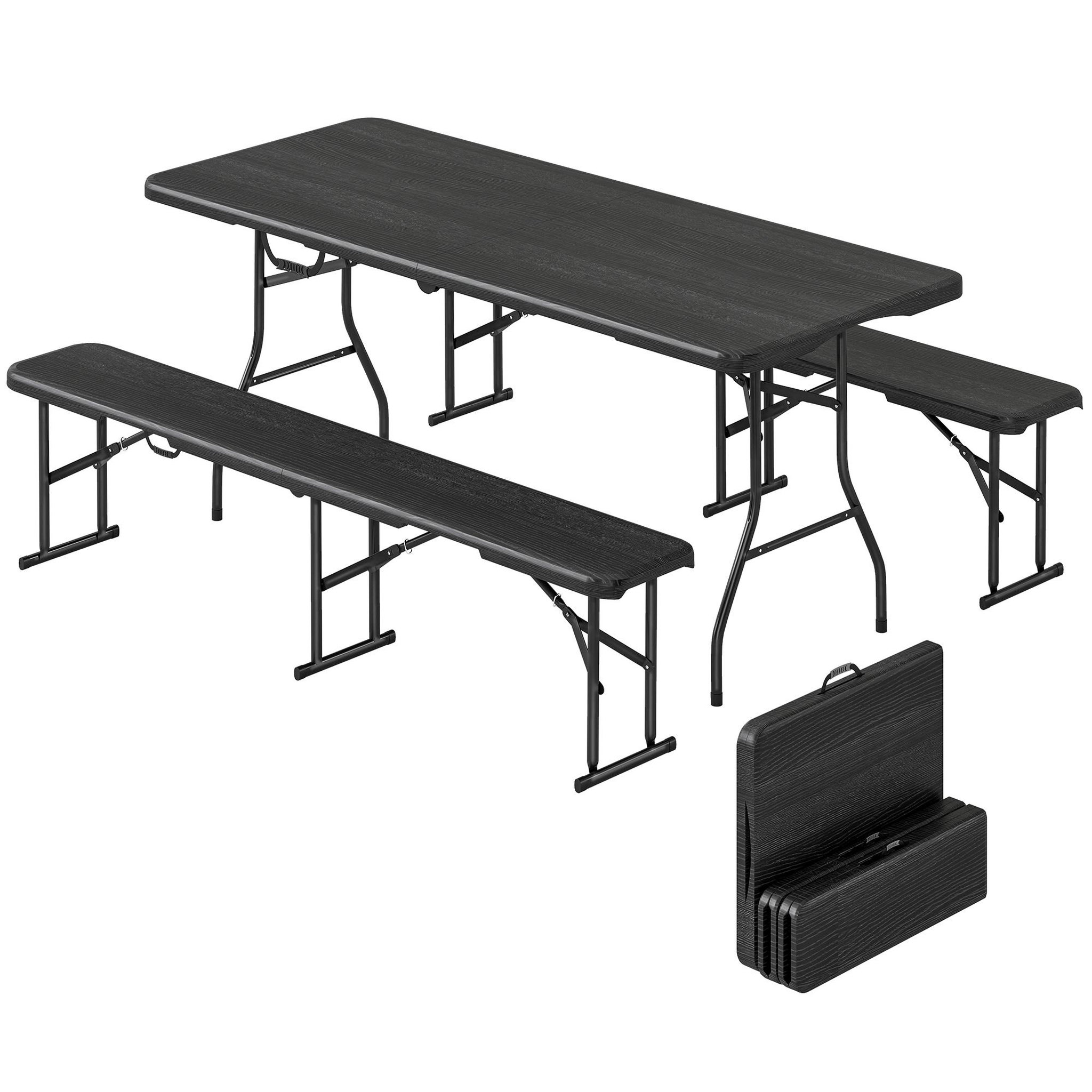 Voir la diapositive 4 : OUTSUNNY Ensemble table 2 bancs pliables avec poignées - usage pique-nique camping - métal époxy hdpe noir