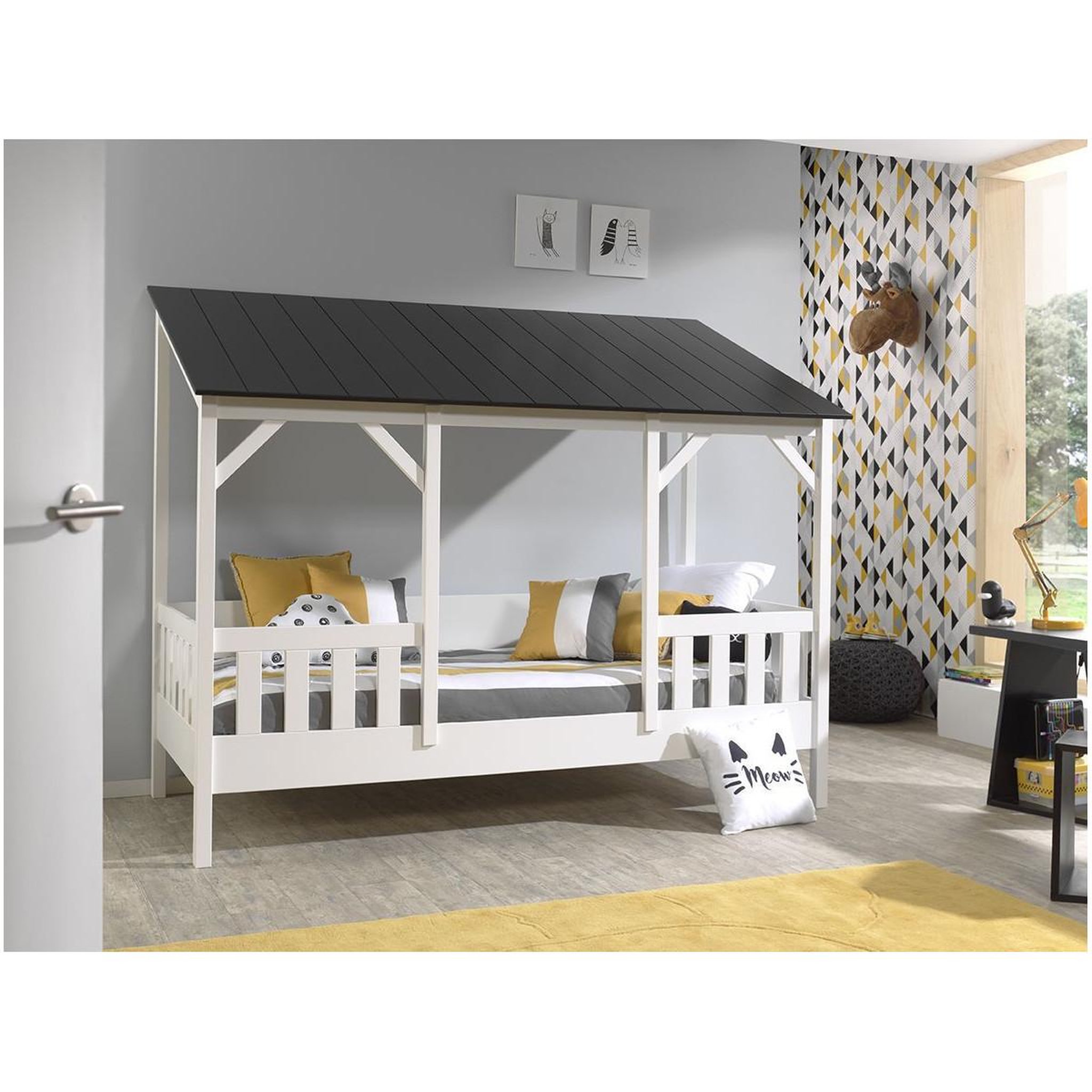 Voir la diapositive 4 : Paris Prix Pack - lit cabane enfant & sommier  housebed iii  90x200cm blanc & noir