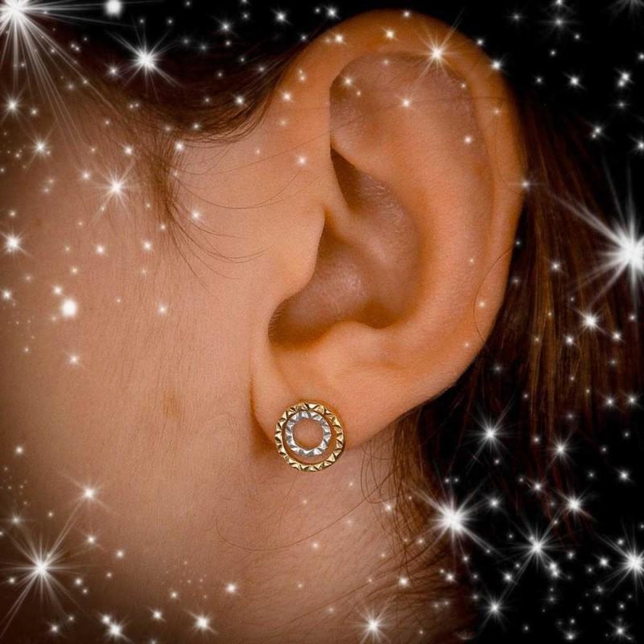 Voir la diapositive 2 : L'ATELIER D'AZUR Boucles d'Oreilles Or Jaune et Blanc - Motif Cercles