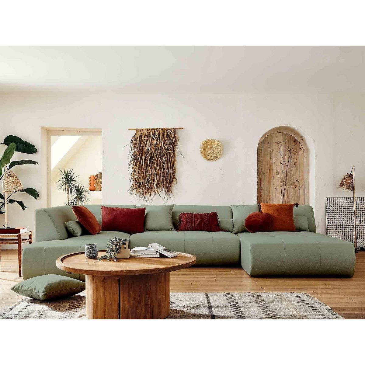 LISA DESIGN Onyx - canapé modulable panoramique d'angle gauche 7 places - en tissu