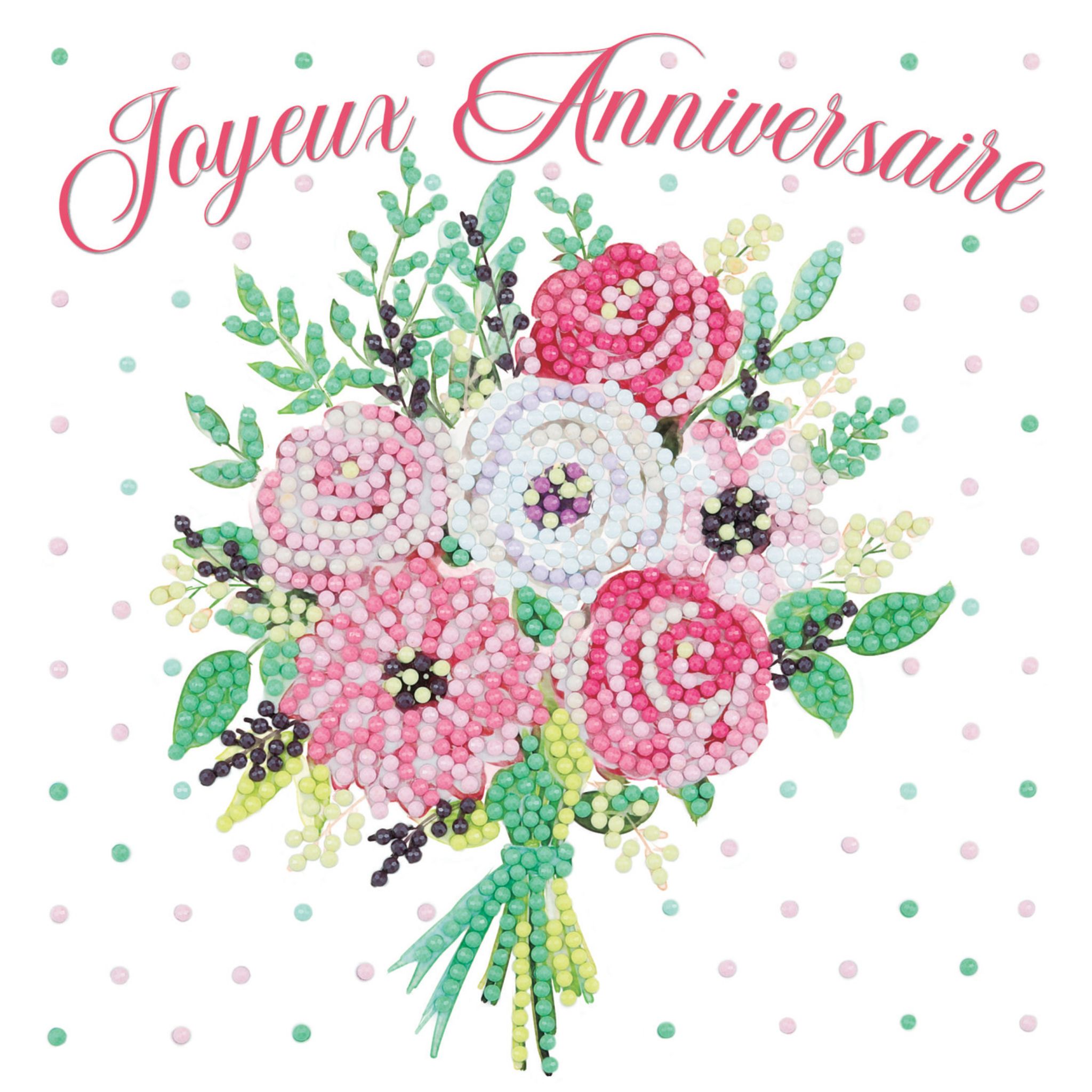 MegaCrea Kit carte broderie diamant 18x18cm Anniversaire bouquet