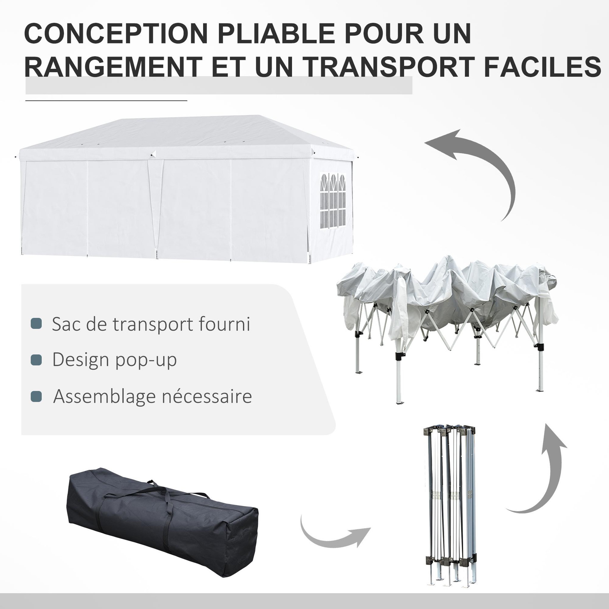 Voir la diapositive 5 : OUTSUNNY Tonnelle barnum pliant pop-up imperméabilisé 5,85L x 2,95l x 2,7H m 6 parois latérales amovibles 4 fenêtres + sac de transport blanc