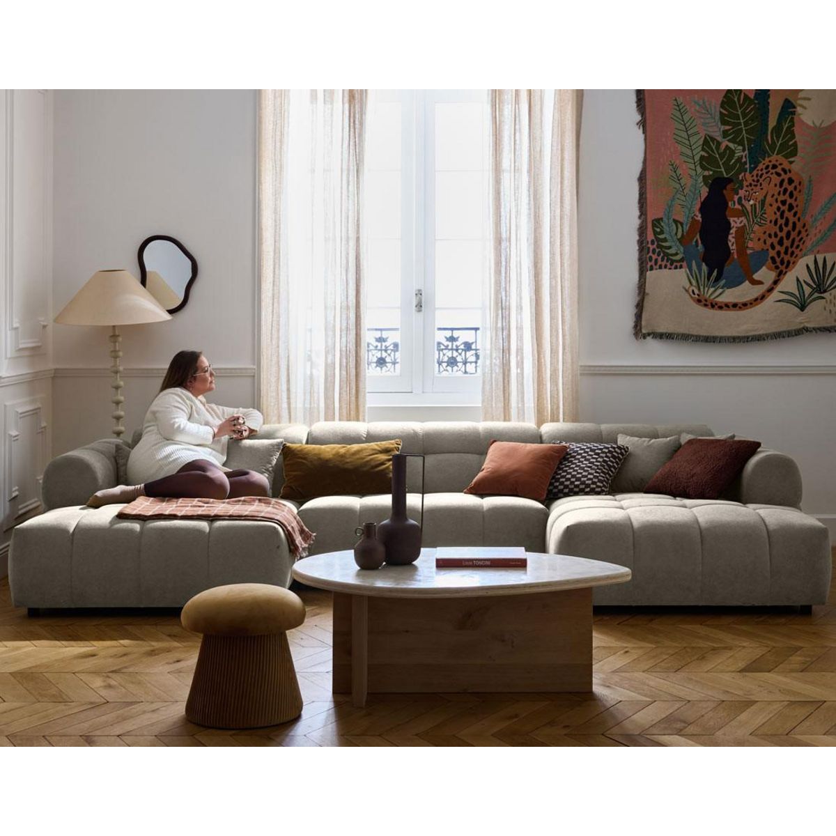 LISA DESIGN Ray - canapé panoramique en u 7 places en tissu texturé