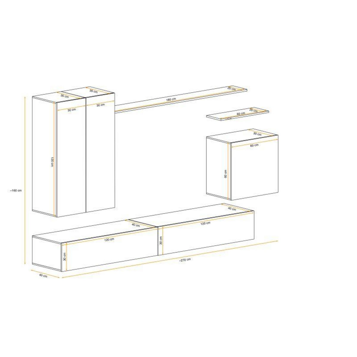 Paris Prix Meuble TV Mural Design  Switch II  270cm Blanc & Gris