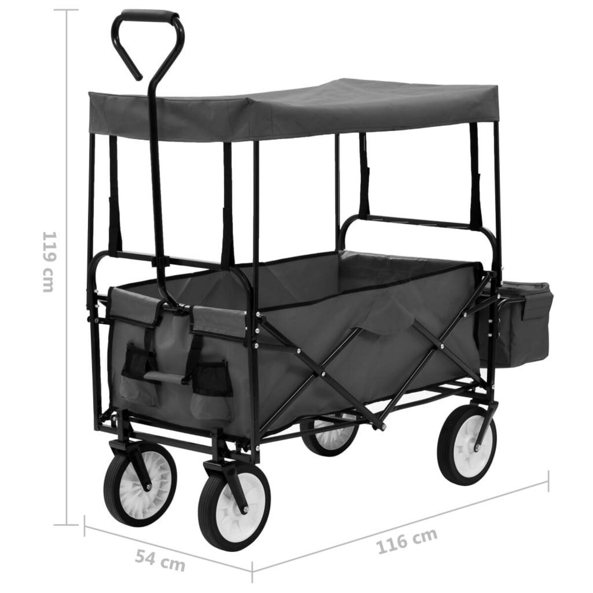 VIDAXL Chariot a main pliable avec toit Acier Gris