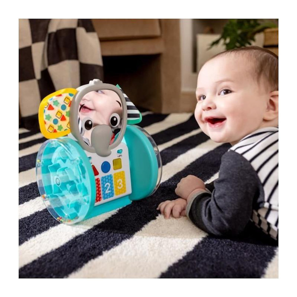 BABY EINSTEIN BABY EINSTEIN Jouet a roulettes Petit Eléphant, Musique et Lumieres, Interactif et Multilingue, Développement de la motricité