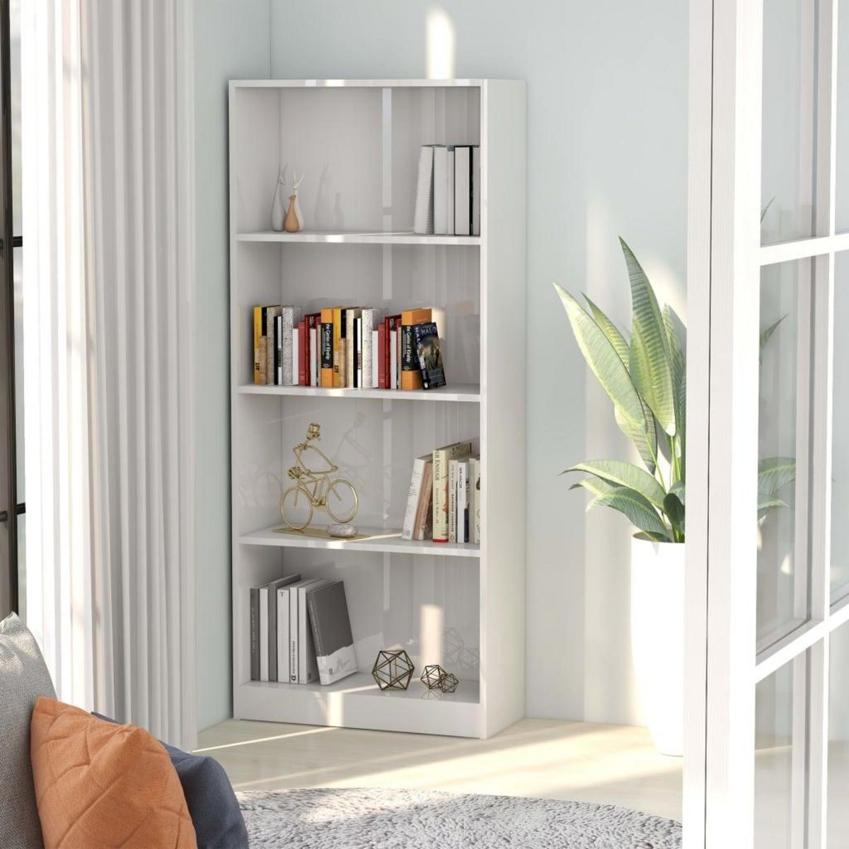 VIDAXL Bibliotheque a 4 niveaux Blanc brillant Bois d'ingenierie